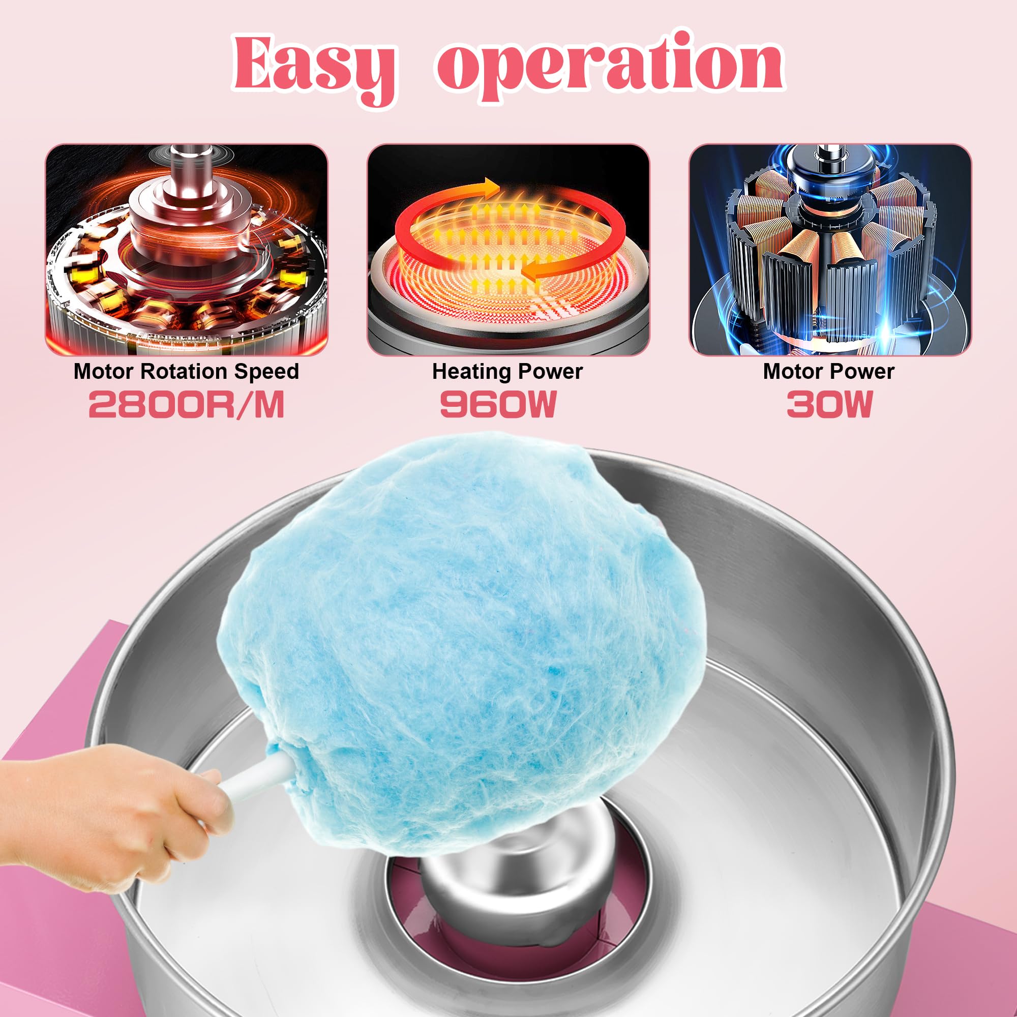 Commercial Cotton Candy Machine 1000W - Electric Candy Floss Maker with Stainless Steel Bowl, Sugar Scoop & Storage Drawer - Perfect for Birthday Parties, Carnival Events, Family Gatherings & Kids' Festivals