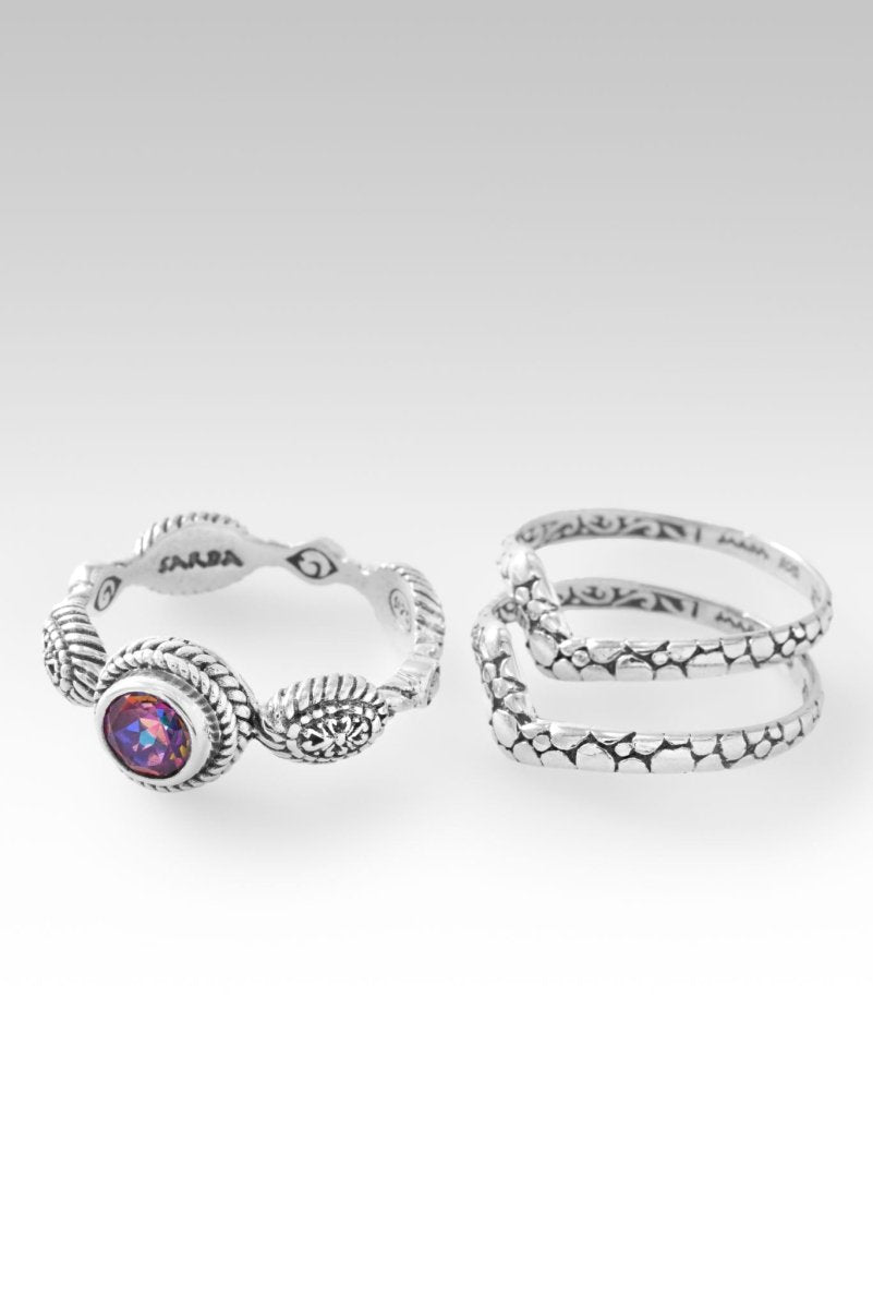 Live in Peace Ring Set of 3™ in Rascal Pink™ Mystic Topaz - Stackable Boho Rings for Women, Dainty Jewelry Gift for Her - Perfect for Everyday Wear, Layering & Special Occasions