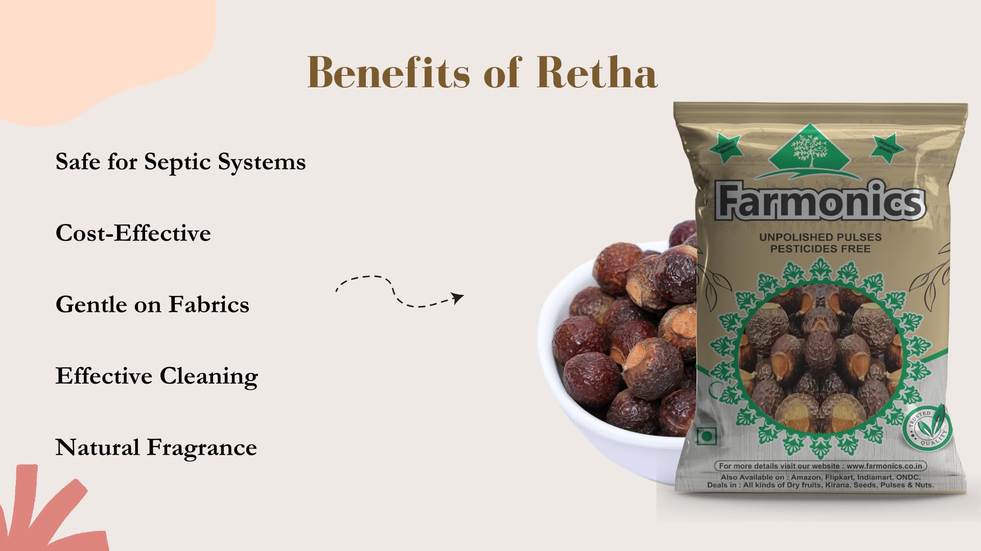 Organic Soap Nuts for Hair Care - Farmonics Whole Dried Reetha (250g) | Natural Shampoo Alternative | Chemical-Free Hair Cleanser for Sensitive Scalp & Eco-Friendly Laundry | Perfect for DIY Beauty & Sustainable Living