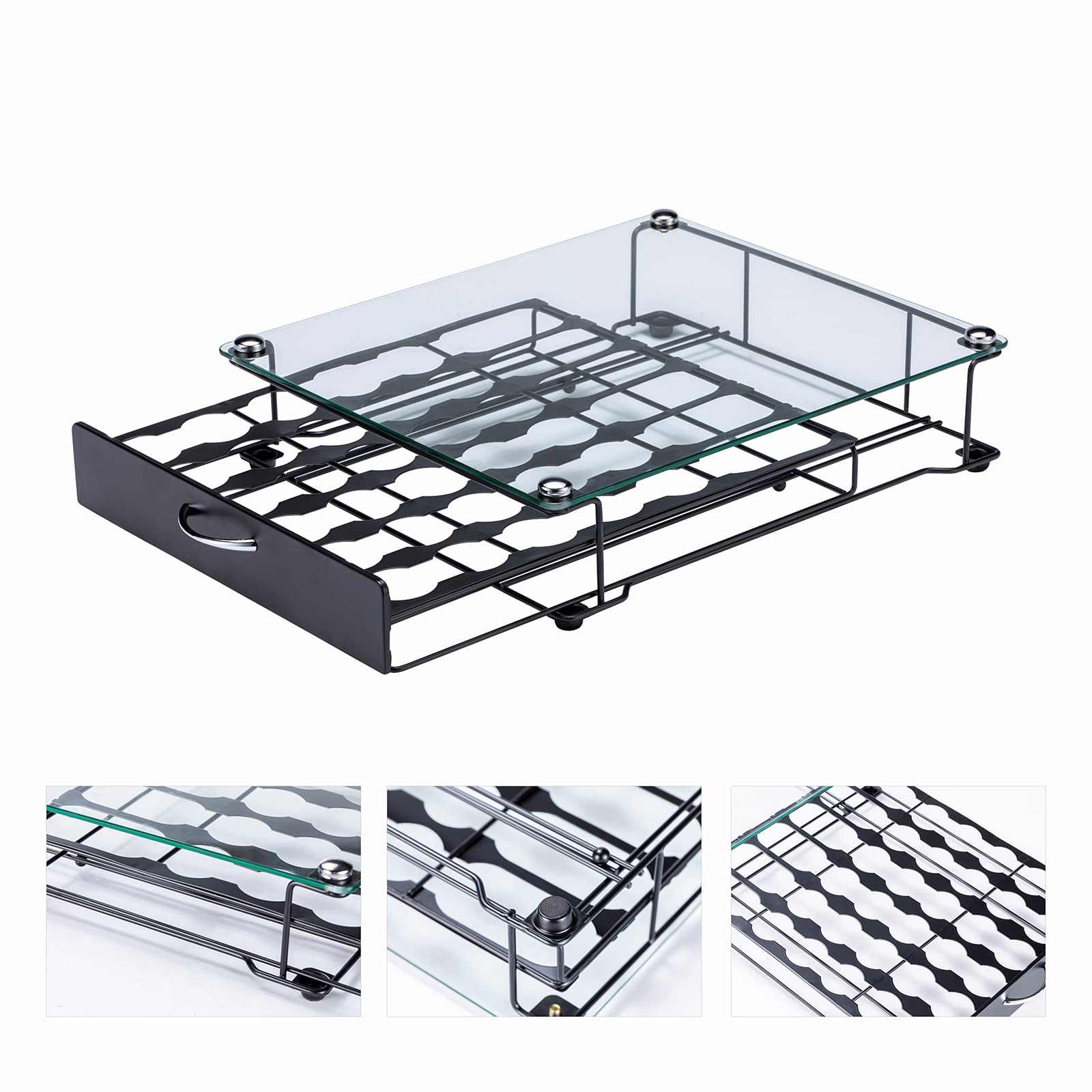 ZCDCP K Cup Holder Drawer Storage Organizer - Crystal Tempered Glass Top - Holds 42 K-Cups - Perfect for Keurig Coffee Pods - Office & Kitchen Counter Organization - Ideal for Coffee Stations, Break Rooms & Home Kitchens