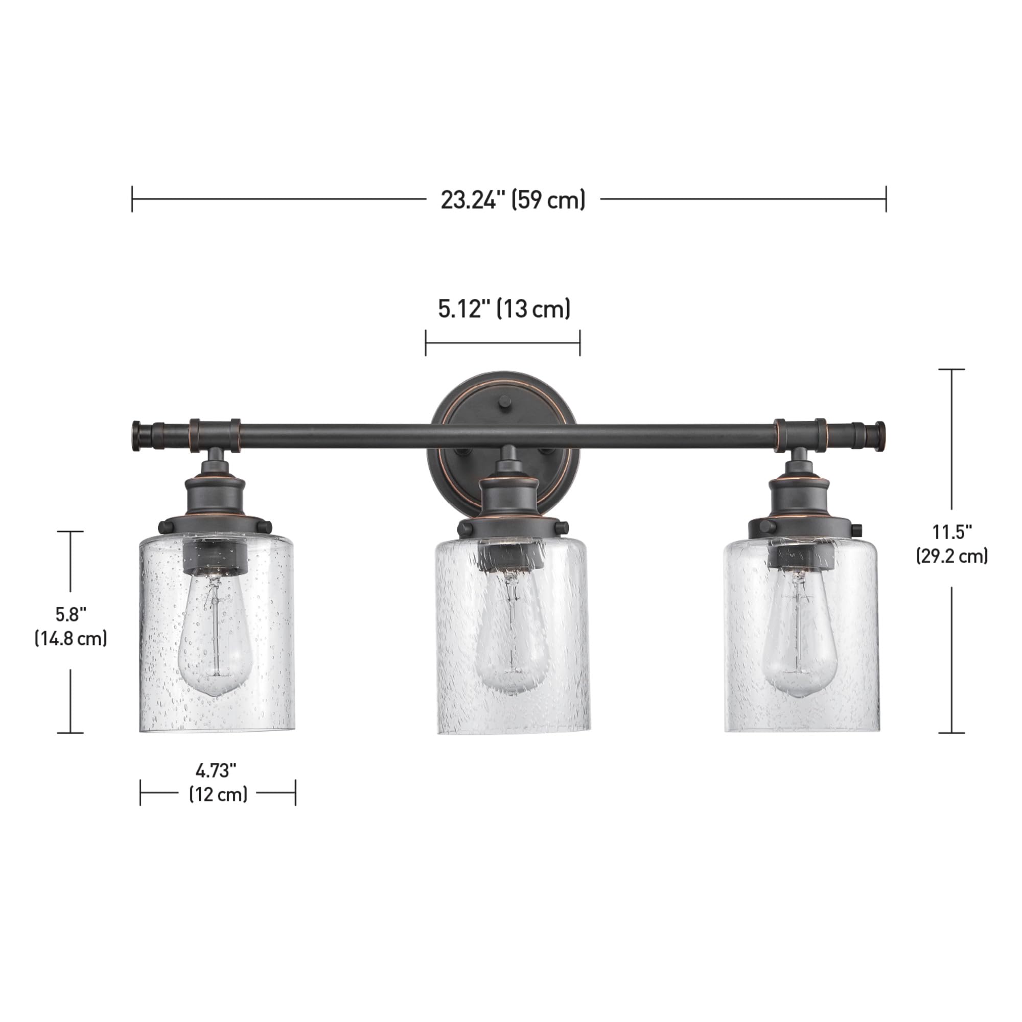 Globe Electric 51415 Camden 5-Piece Bathroom Set - 3 Vanity Lights with Seeded Glass Shades, Towel Bar, Ring, Robe Hook & Toilet Paper Holder in Bronze Finish | Perfect for Modern Bathroom Decor & Vanity Lighting