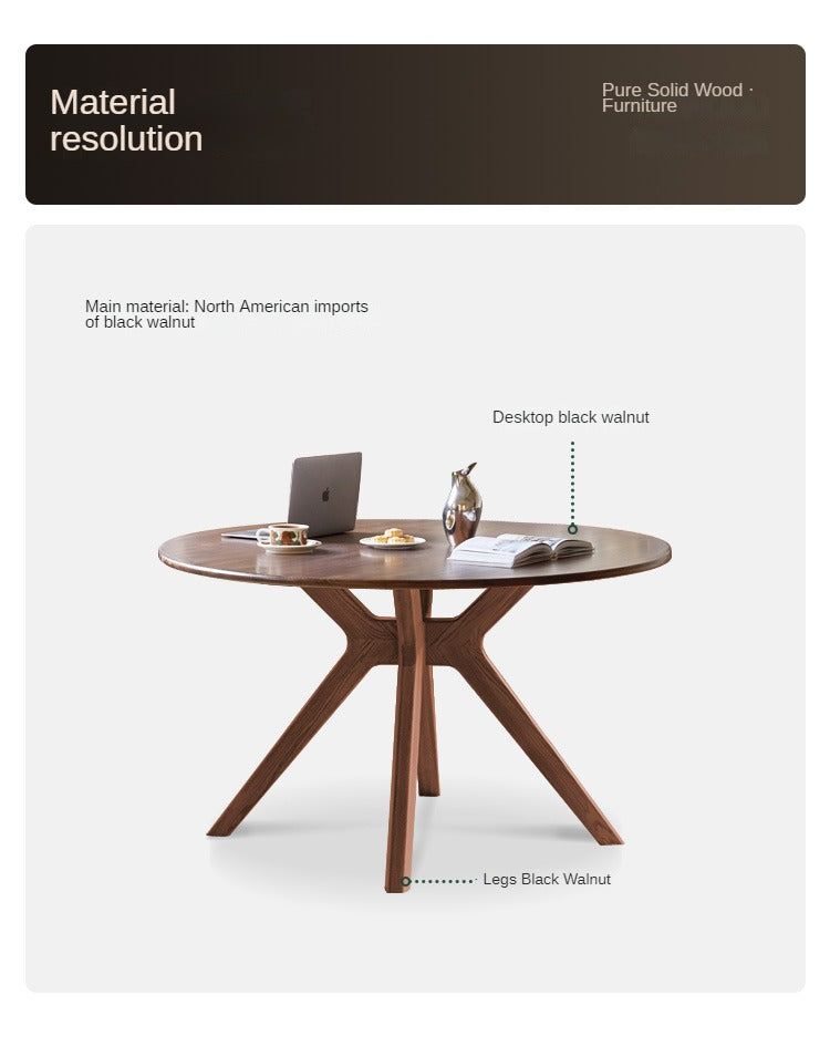 Premium Black Walnut Solid Wood Round Dining Table with Lazy Susan Turntable - Perfect for Family Gatherings & Dinner Parties