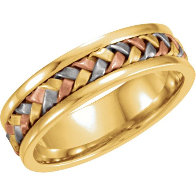 14K Tri-Color Gold 5mm Woven Bracelet Band - Elegant Stackable Jewelry for Women, Perfect for Everyday Wear & Special Occasions