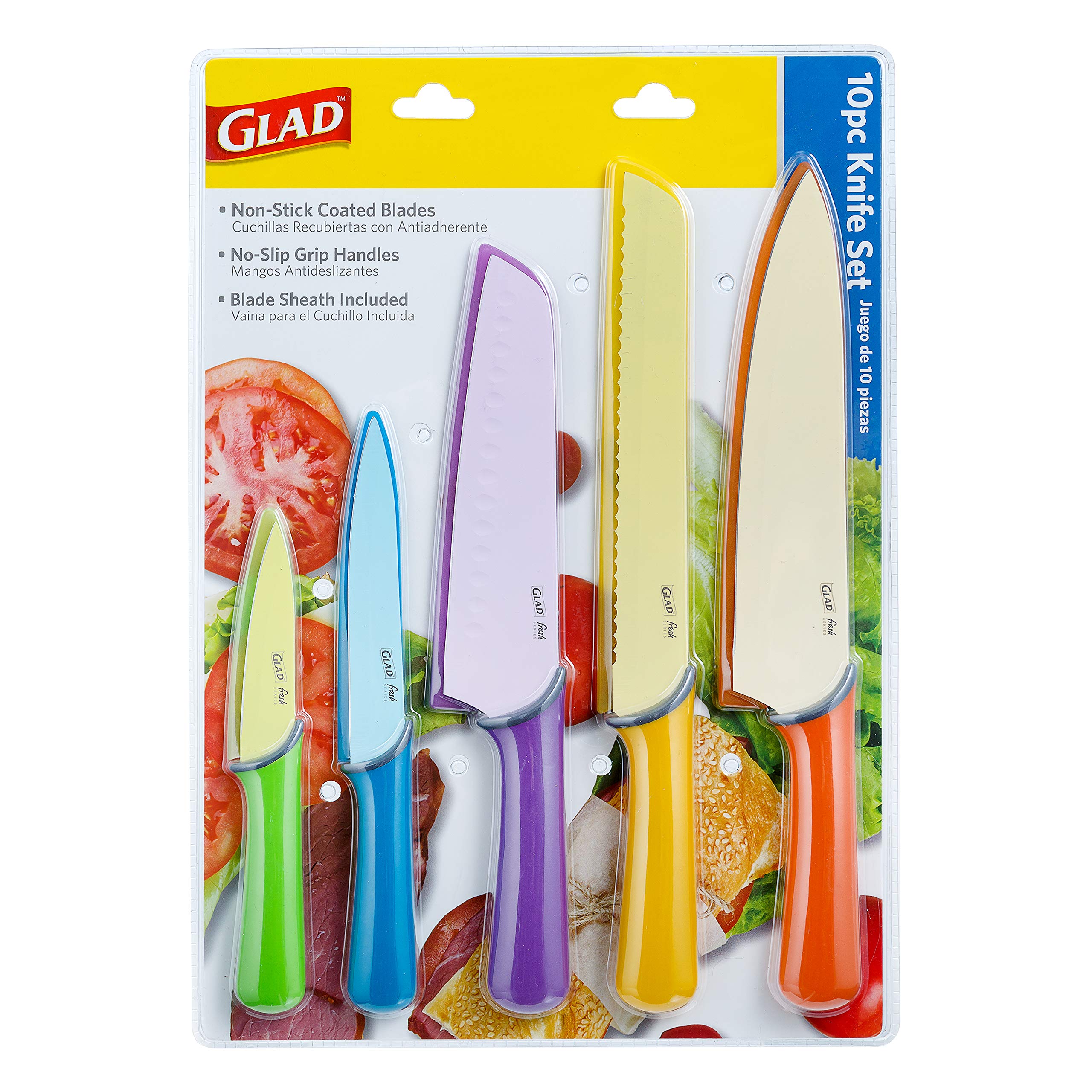 Premium GLAD Kitchen Knife Set - 6-Piece Stainless Steel Chef Knives with Protective Sheaths | Ultra-Sharp Colored Blades & Ergonomic Non-Slip Handles | Complete Cooking Essentials for Home Chefs & Culinary Enthusiasts | Perfect for Meal Prep, Slicing, Dicing & Professional Cooking