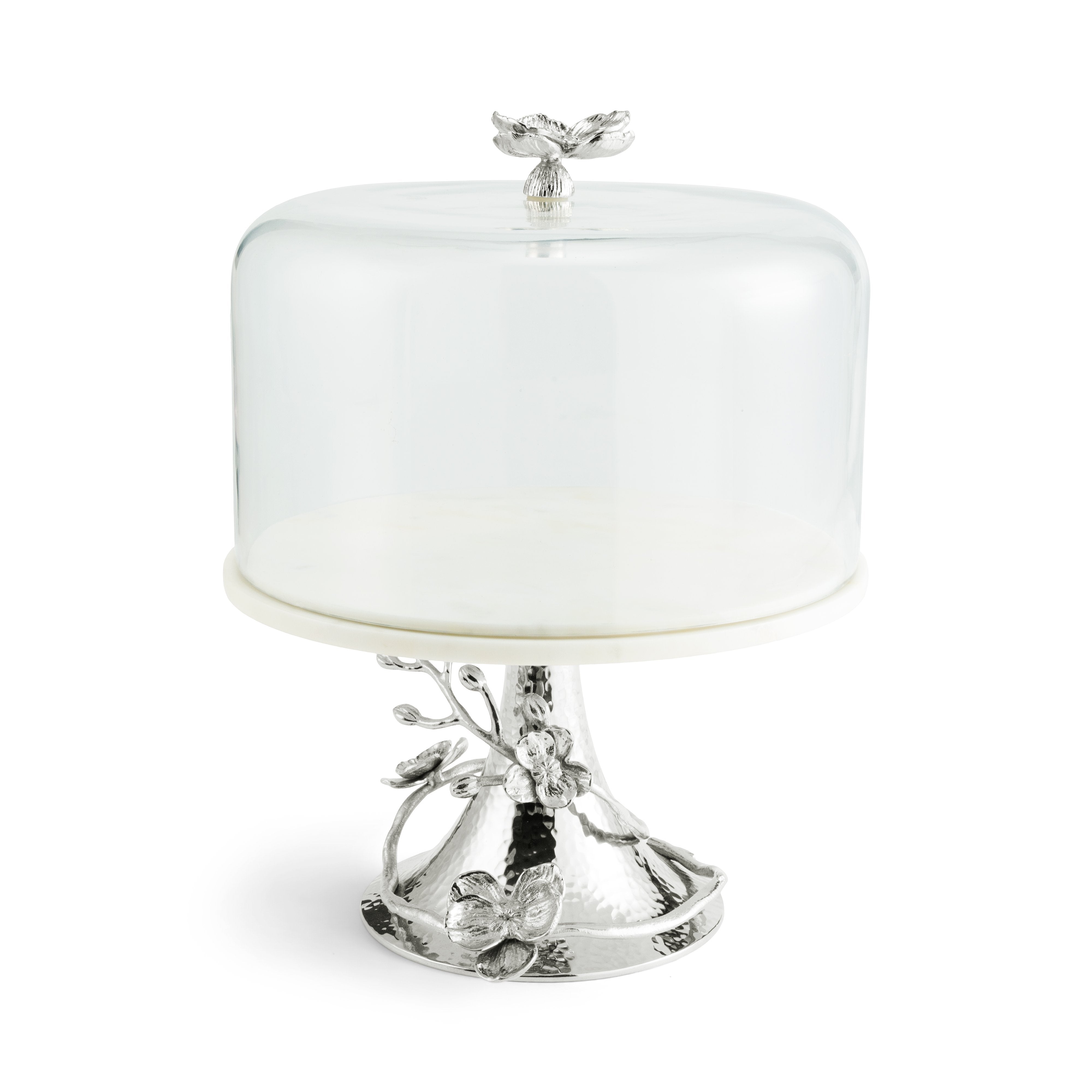 Elegant White Orchid Cake Stand with Glass Dome - Perfect for Wedding, Birthday & Dessert Displays