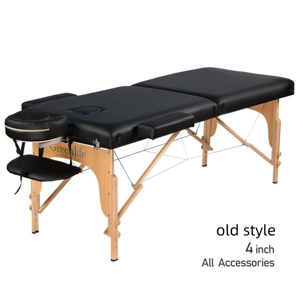4-Section Thick Wooden Portable Massage Table - Greenlife® Master Series (Black/Cream) | Professional Massage Therapy, Spa, Home Use, Physical Therapy & Relaxation