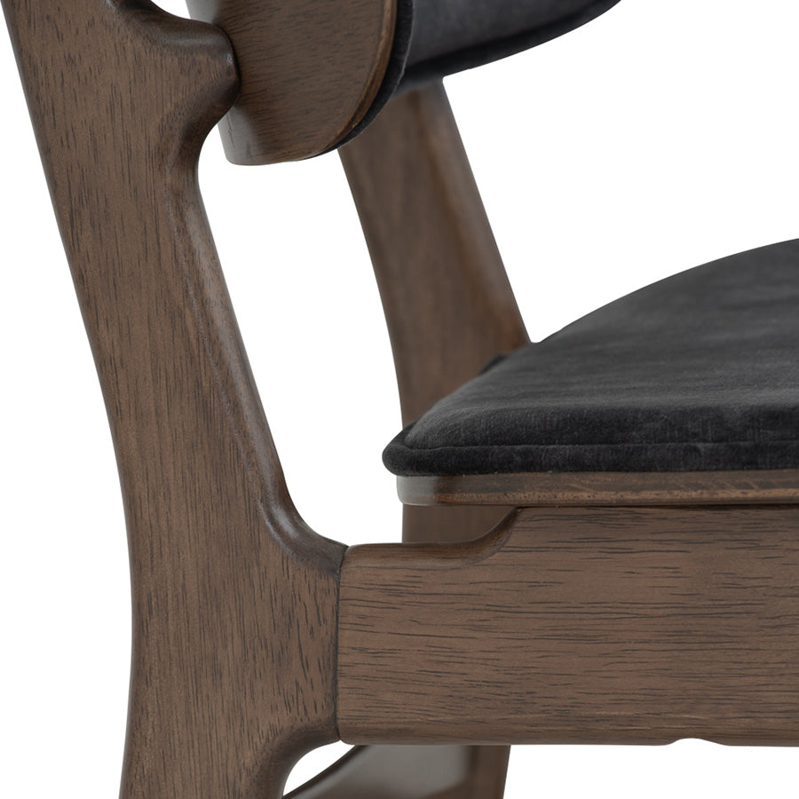 HEATH Modern Dining Chair - Walnut & Charcoal Fabric Upholstered - Perfect for Kitchen, Dining Room and Home Office Seating