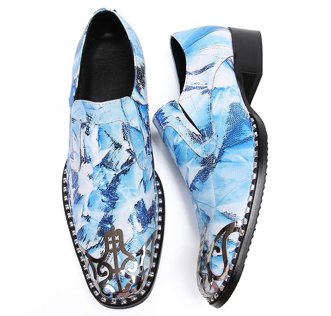 Santimon Men's Loafers - Round Toe Patent Leather Dress Shoes with Metal Tip | Western Style Slip-Ons for Business, Casual & Wedding Occasions