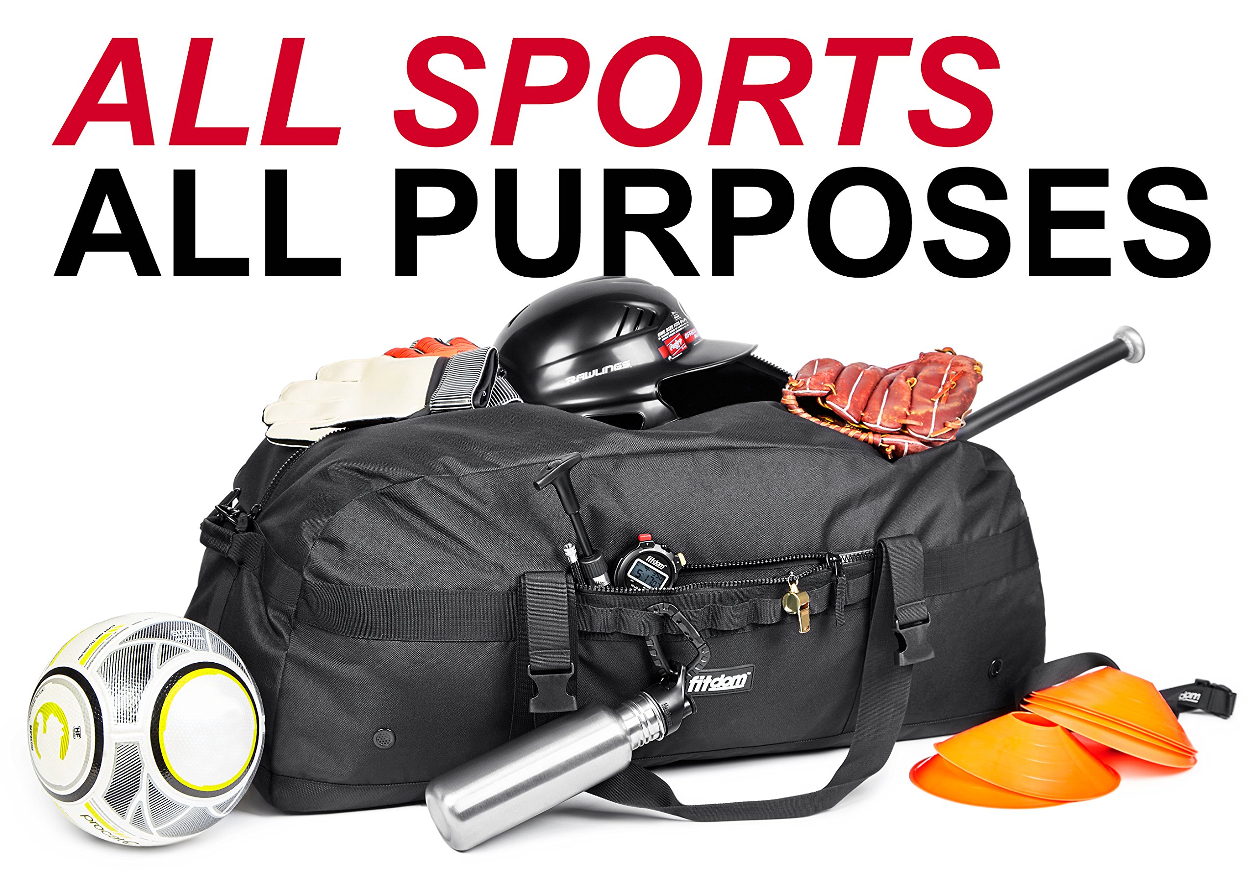 Fitdom Heavy Duty Extra Large Sports Gym Equipment Travel Duffel Bag with Adjustable Shoulder & Compression Straps - Perfect for Team Coaches, Soccer, Baseball, Basketball, Hockey, Football - Ideal for Gym, Travel, and Sports Gear Storage