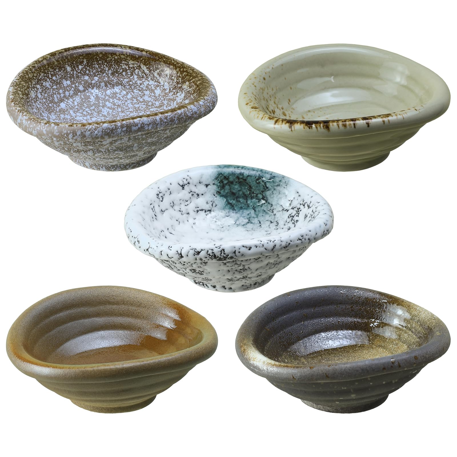 3.5 Inch Retro Brown Porcelain Side Dish Bowls - Set of 5 Small Serving Bowls for Soy Sauce, Seasonings, Dips & Appetizers - Elegant Dining & Party Tableware
