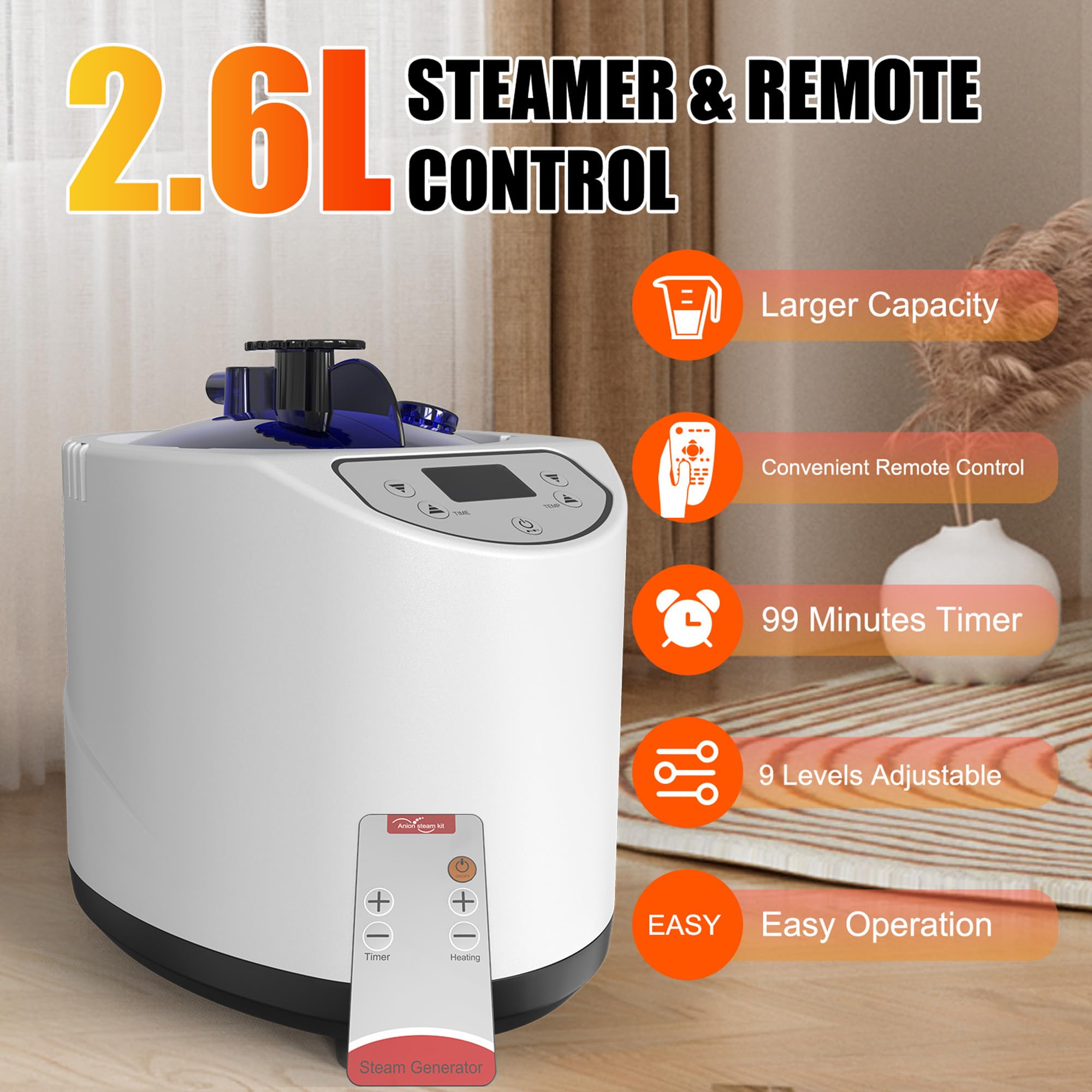 Portable Steam Sauna for Home - 2.6L Steamer with Remote Control, Folding Chair & Sauna Tent | Personal Relaxation & Detox | Perfect for Spa, Yoga & Post-Workout Recovery