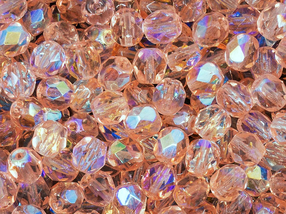 Czech Fire-Polished Glass Beads Set - Round 3mm & 6mm Sizes in Crystal AB & Rosaline AB (300pcs) | Jewelry Making Kit for Necklaces, Bracelets & DIY Crafts