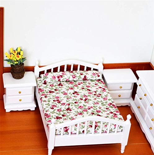 1:12 Scale Miniature Dollhouse Furniture Set - Bed, Wardrobe, Chair & Dressing Mirror | Realistic Mini Home Decor for Dollhouse, Model House Display, DIY Crafts & Collectibles