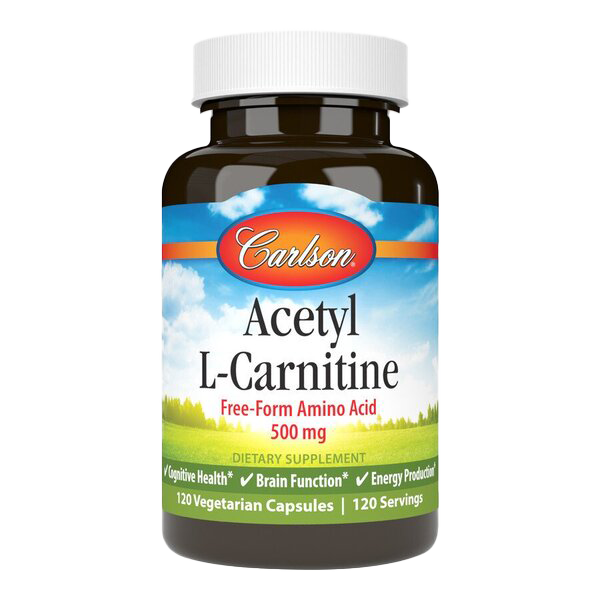 Carlson Labs Acetyl L-Carnitine 500mg - 120 Vegan Capsules for Energy, Brain Function & Weight Management | Dietary Supplement for Focus & Metabolism Support