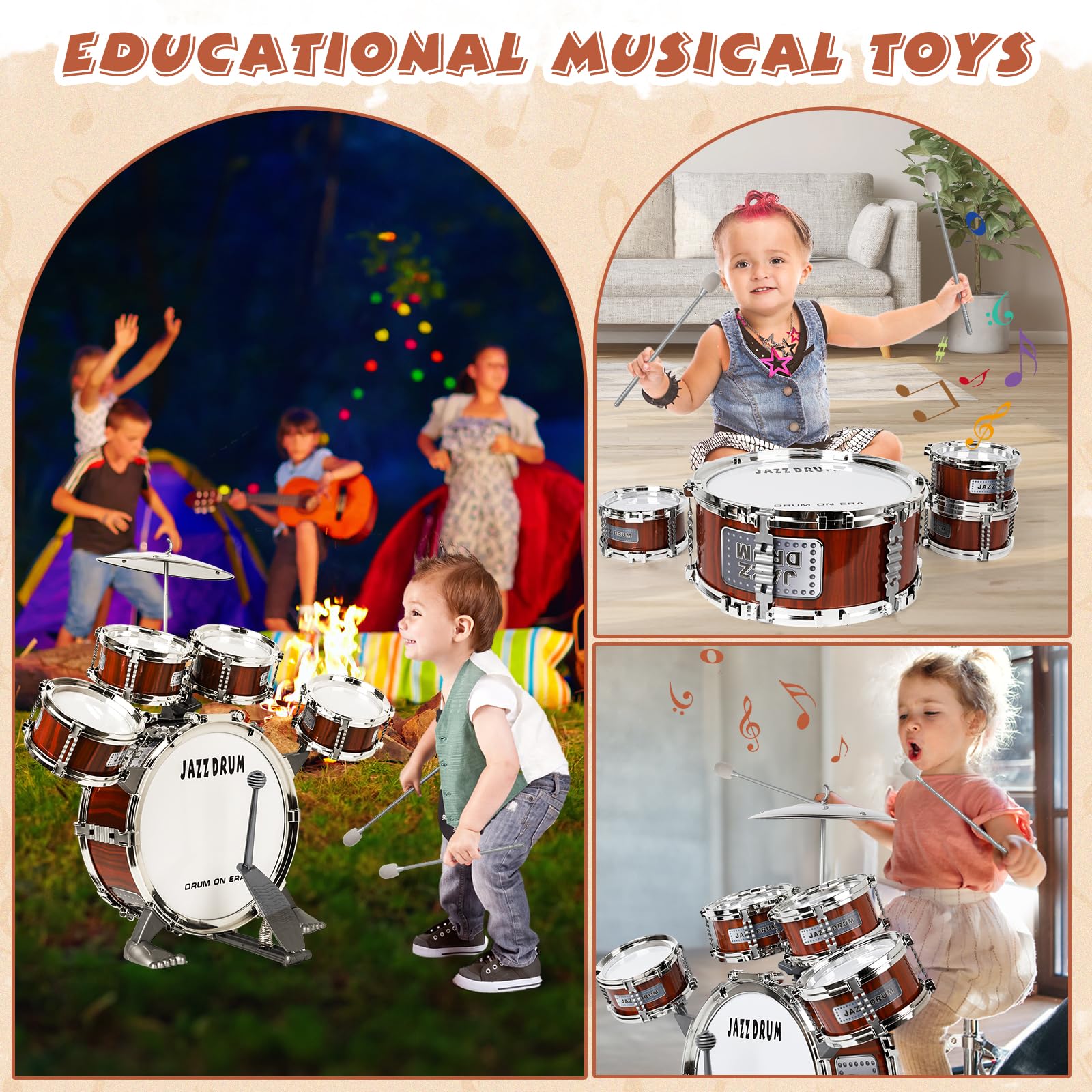 **Kids Toy Drum Set - 5-Piece Toddler Jazz Drum Kit with Sticks, Percussion Musical Instruments for Boys & Girls Ages 3-5 - Perfect Birthday Gift for Preschoolers & Early Childhood Music Play**    *(Use Cases: Indoor Play, Birthday Parties, Music Education, Pretend Play, Early Childhood Development)*