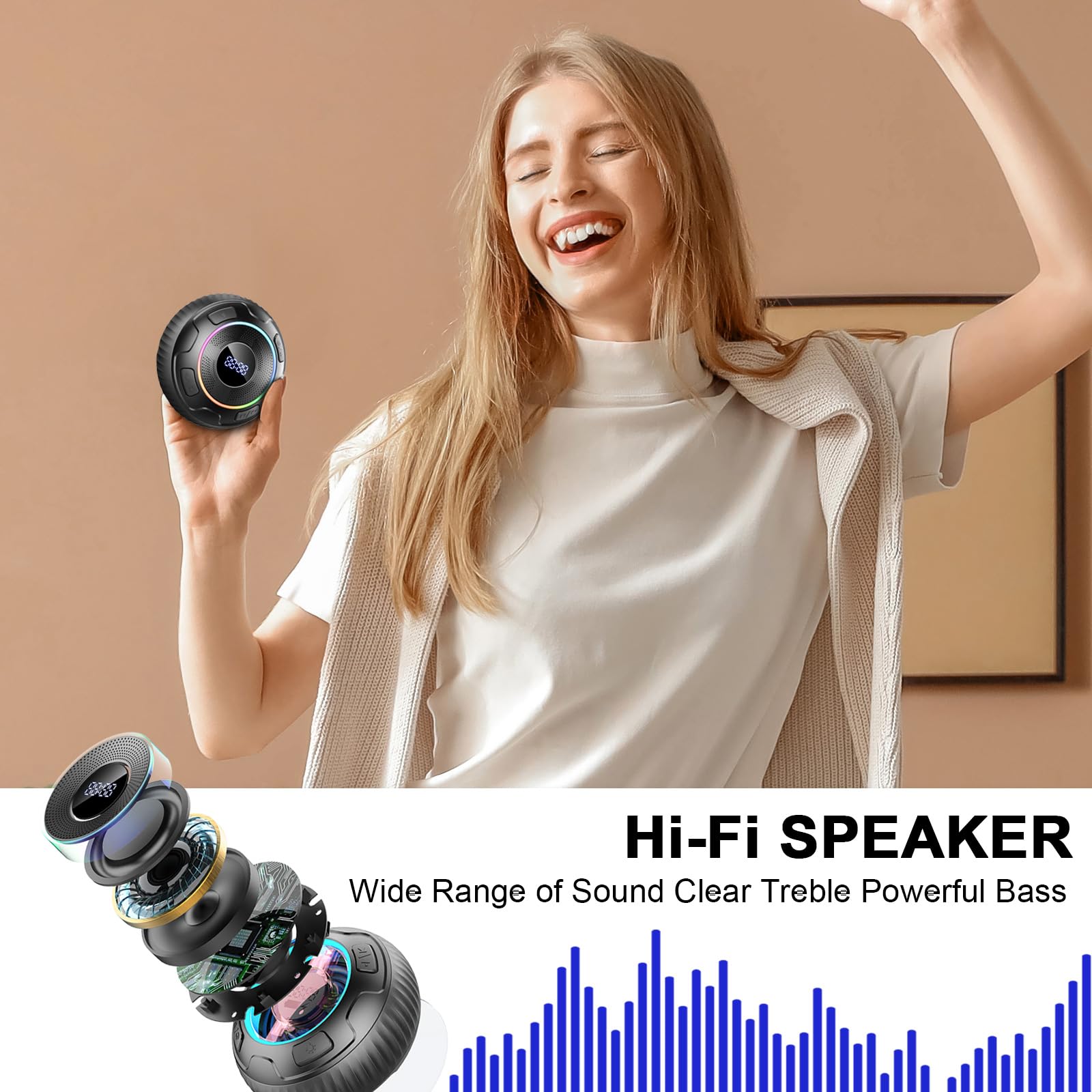 2024 Bluetooth Shower Speaker with LED Lights - IPX7 Waterproof Wireless Speaker, Bluetooth 5.3 Portable Speaker with 360° HD Sound, Suction Cup & Hands-Free Mic - Perfect for Bathroom, Pool, Beach & Outdoor Activities
