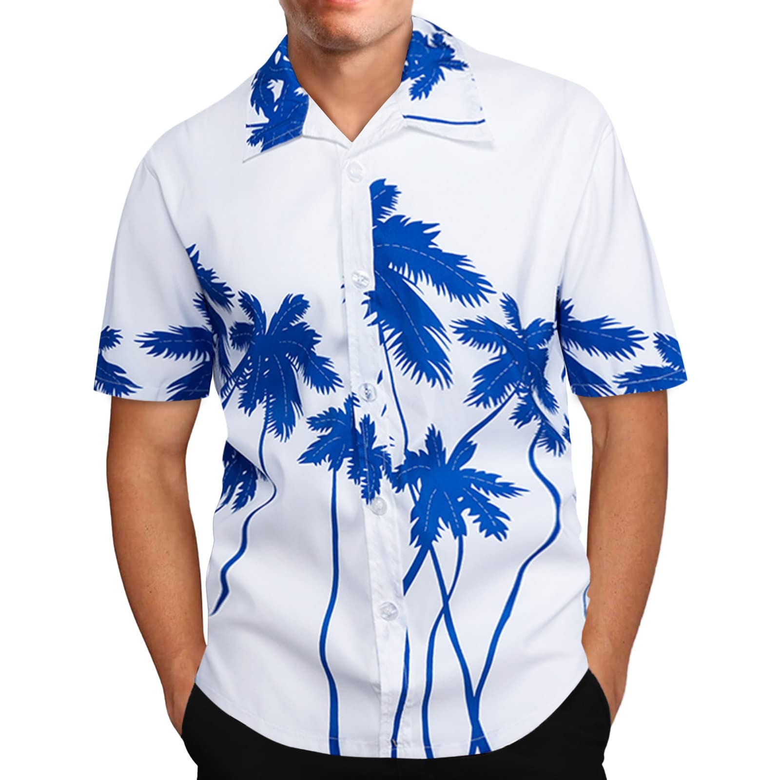 Men's Casual Short-Sleeve Floral Print Dress Shirt - Loose Fit Turn-Down Collar Spring Blouse for Office, Date Night & Summer Outings