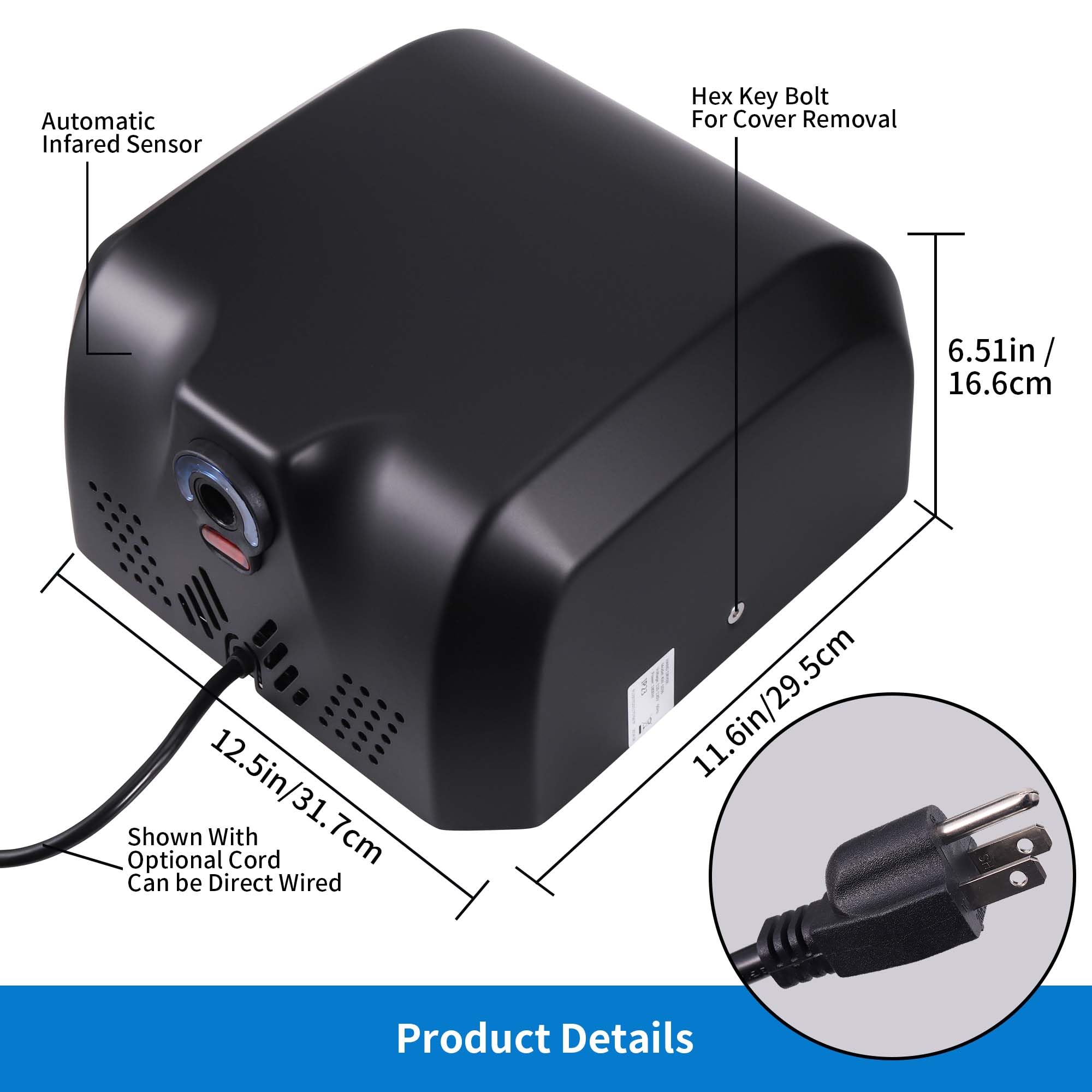 Goetland 1800W Commercial Stainless Steel Hand Dryer - Automatic High-Speed Heavy Duty Dull Polished Finish for Restrooms, Kitchens & High-Traffic Areas