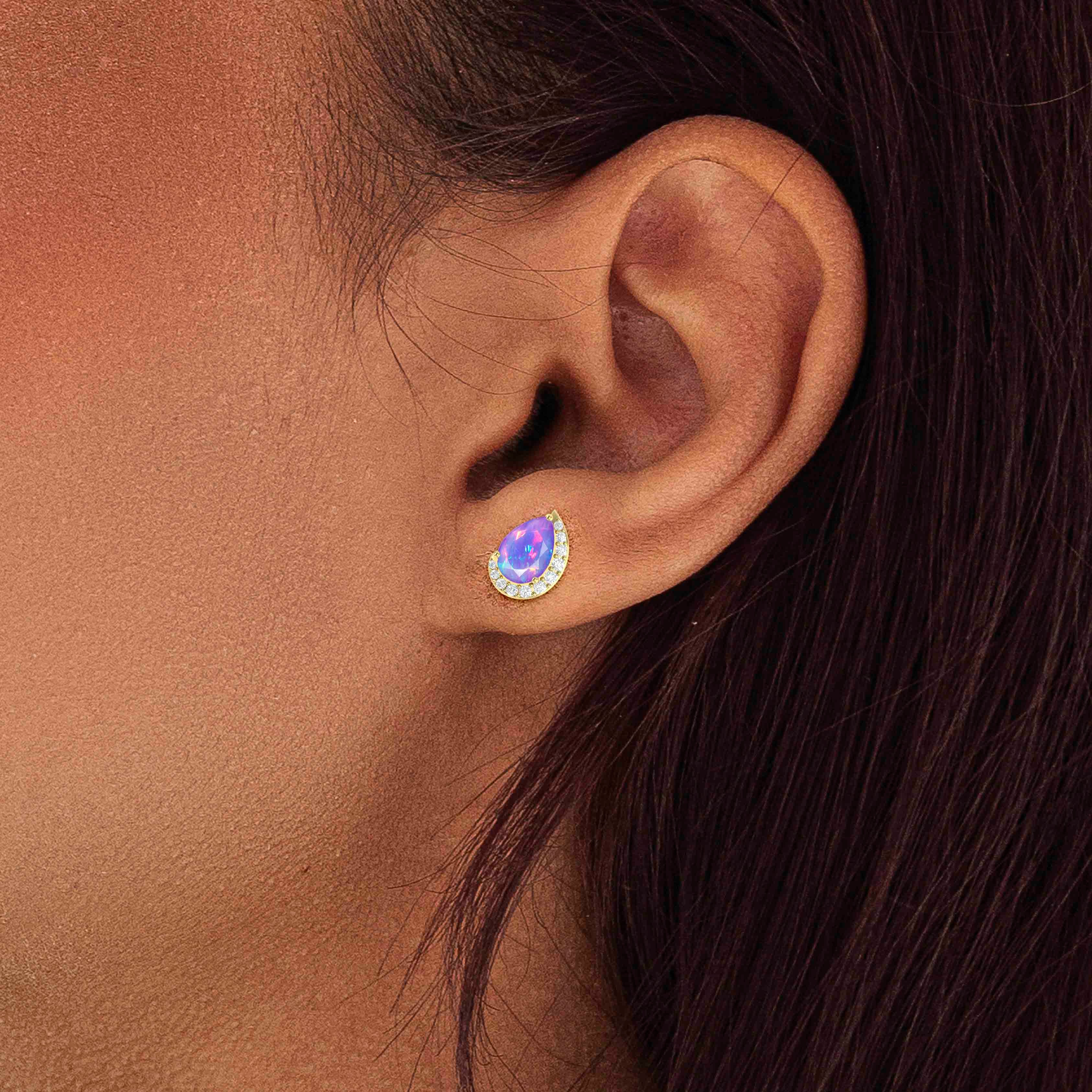 Ethiopian Opal Lavender Stud Earrings – Dainty Pear Design for Women, Perfect for Weddings, Parties & Everyday Wear