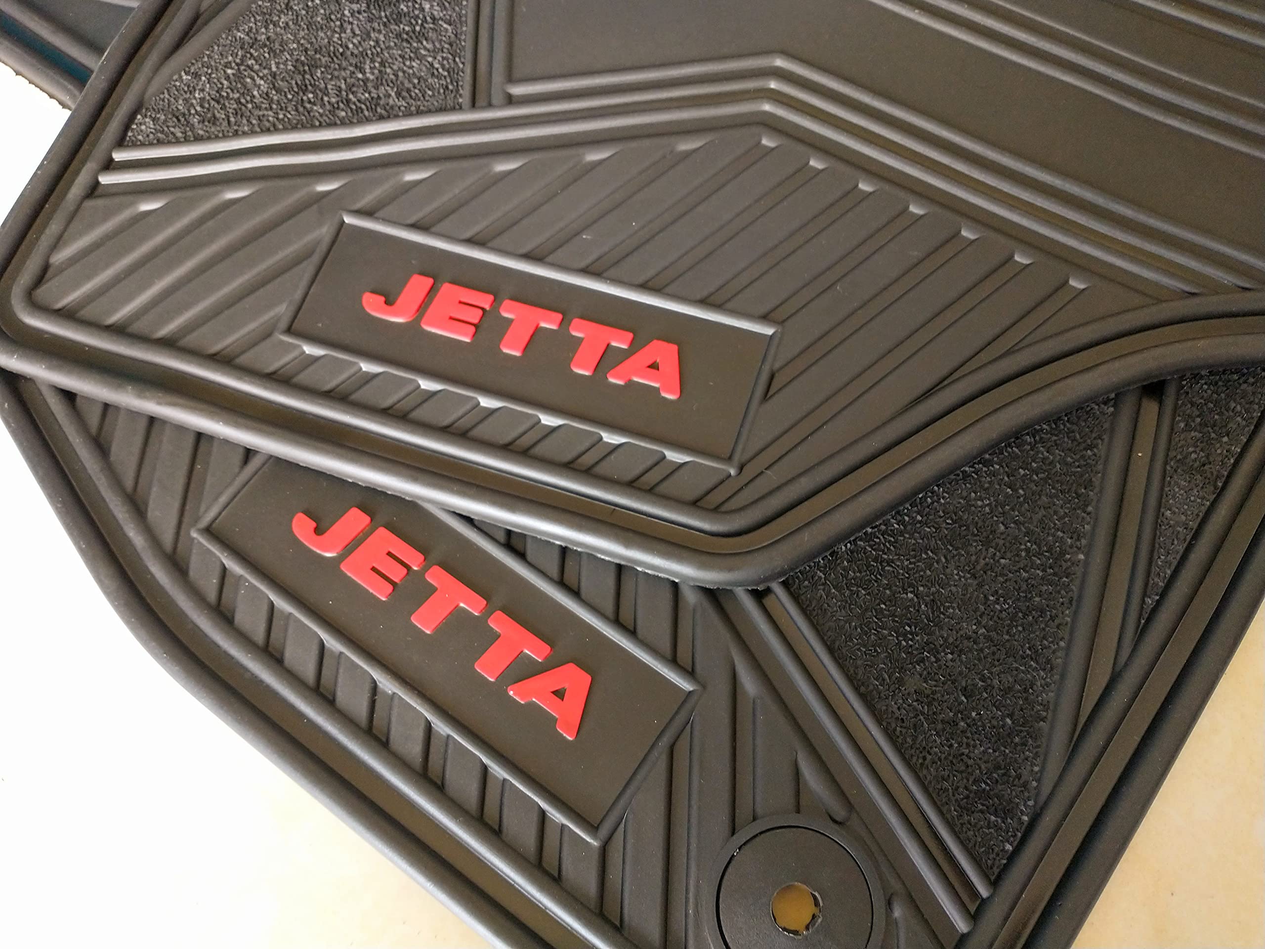 Premium All-Weather Heavy Duty Rubber Car Floor Mats for Volkswagen Jetta (2019-2021) - OEM Fit, Complete Set with Red Lettering - Perfect for Daily Commuting, Road Trips & Winter Protection