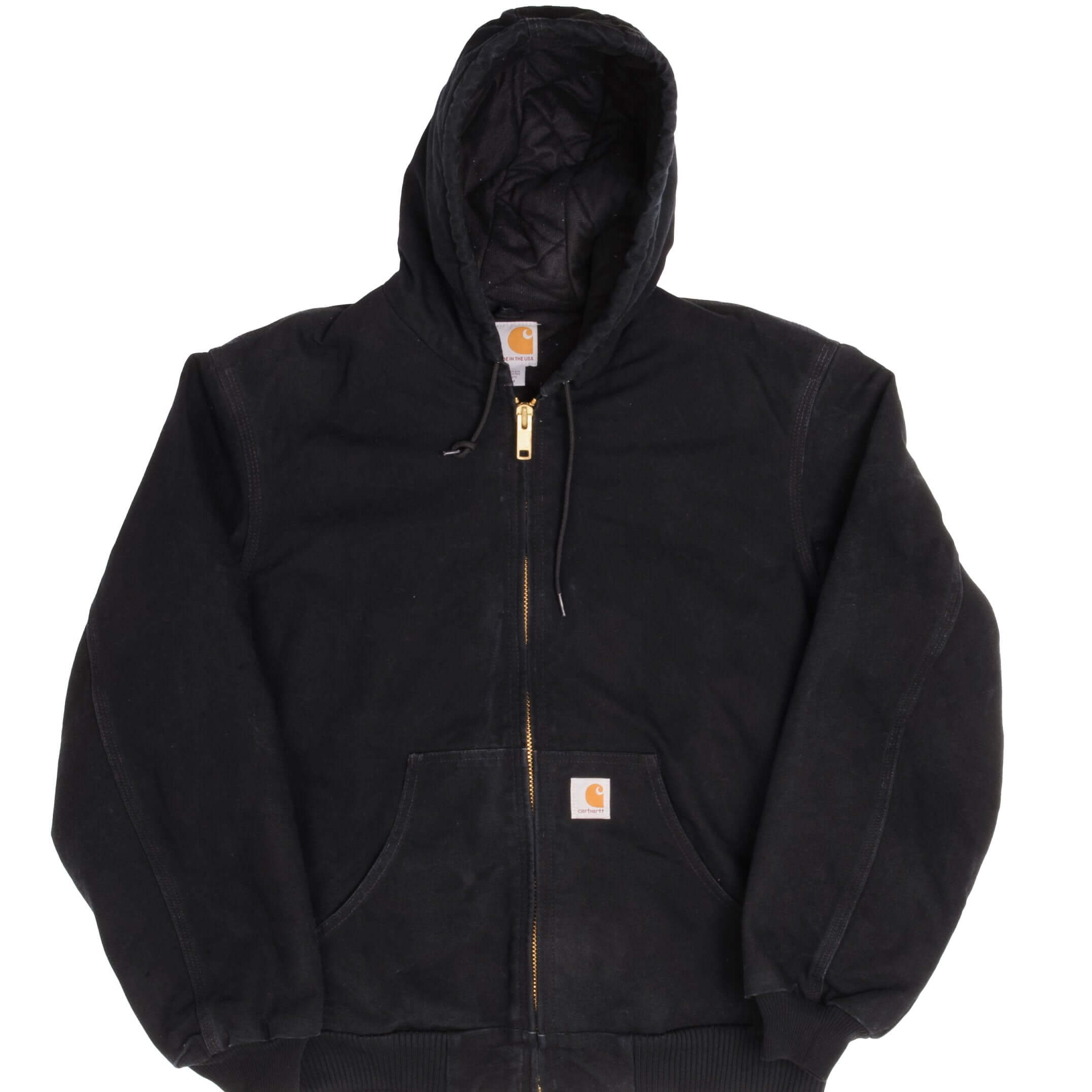 Vintage Carhartt Black Hooded Active Jacket J140BLK - Medium Size, Made in USA - Durable Workwear for Outdoor Activities & Cold Weather
