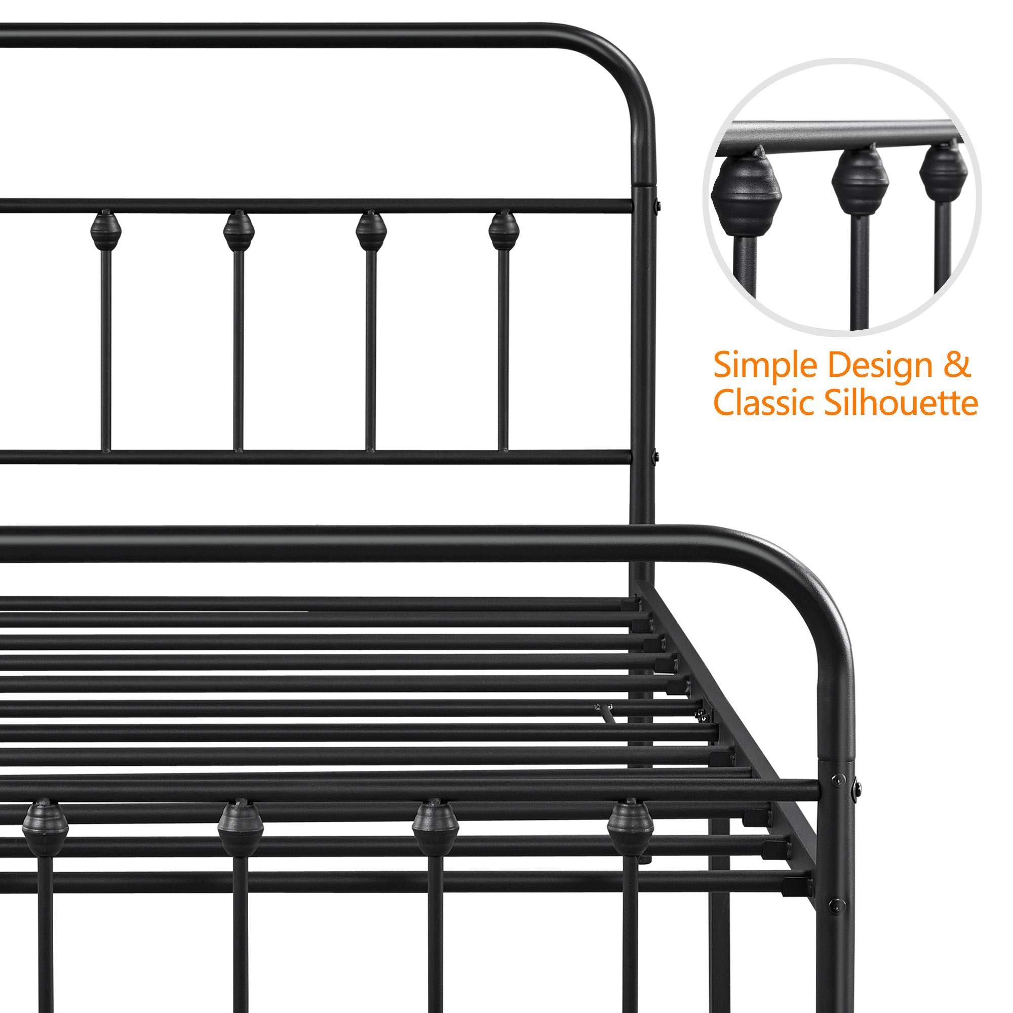 Topeakmart Twin Size Victorian Style Metal Bed Frame with Headboard - No Box Spring Needed, Sturdy Slat Support & Under Bed Storage - Perfect for Small Bedrooms, Guest Rooms & Dormitories (Black)