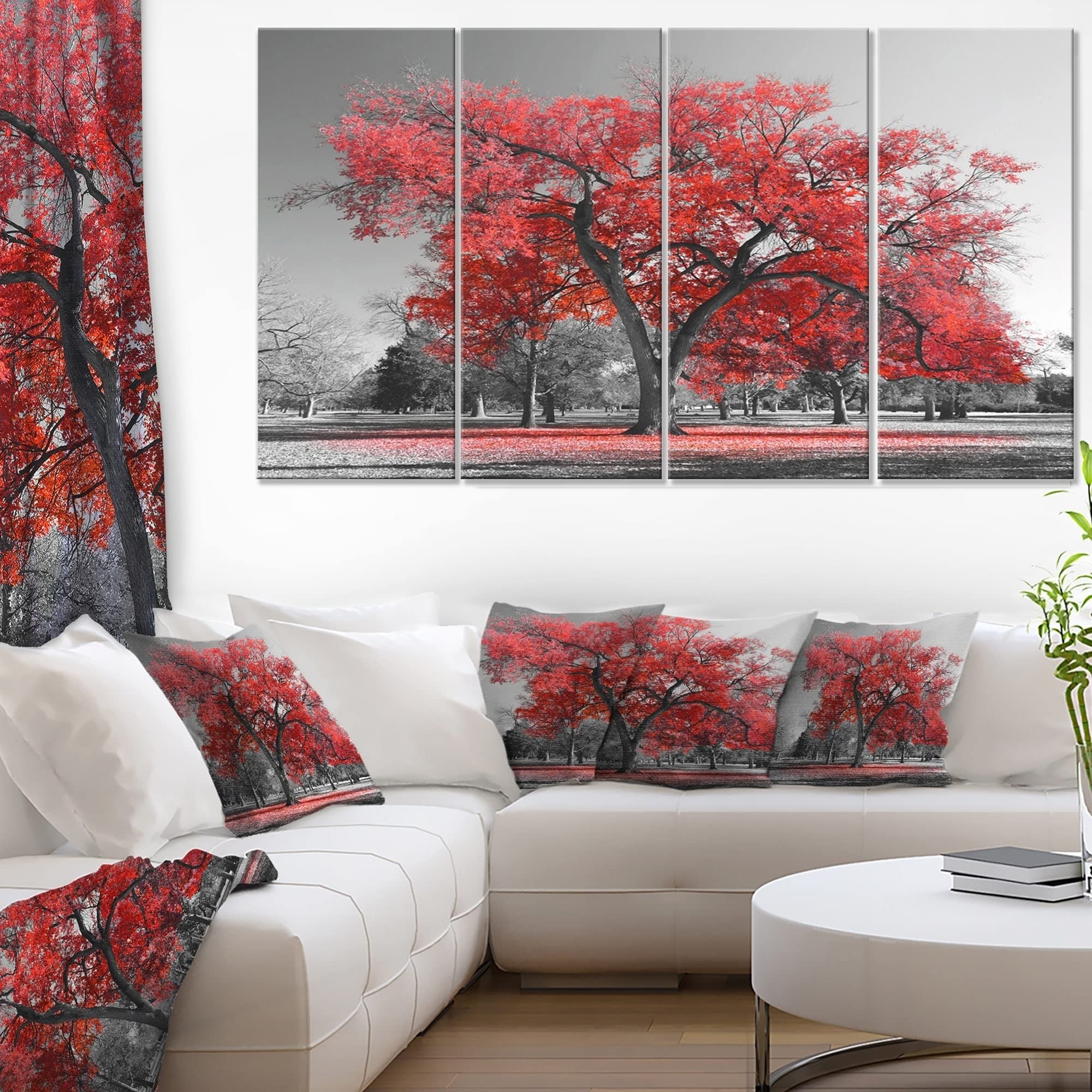Big Red Tree on Foggy Day Landscape Canvas Wall Art Print - Nature Inspired Home Decor for Living Room, Bedroom & Office
