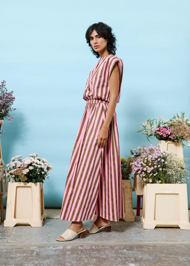 Noalig Maxi Skirt for Women - Flowy Long Skirt with Elastic Waist in Pink & Brown Colors | Perfect for Beach, Vacation, and Summer Outfits