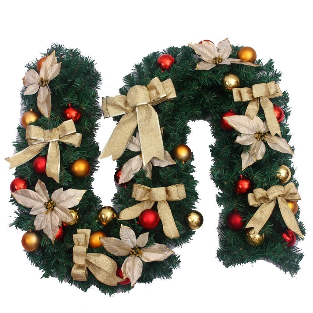Gold Christmas Garland Decorations - 3 Pack Xmas Flower Ball Ornaments for Wall, Door & Staircase (5pc/2.7m Each) | Perfect for Holiday Home Decor, Party & Festive Season