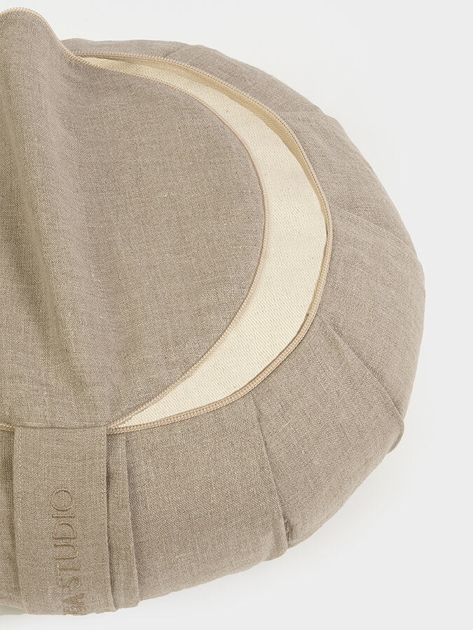 Organic Buckwheat Meditation Zafu Cushion - Round Yoga Pillow with Linen Cover for Yoga Studio, Home Practice & Zen Meditation - Eco-Friendly & Comfortable Support