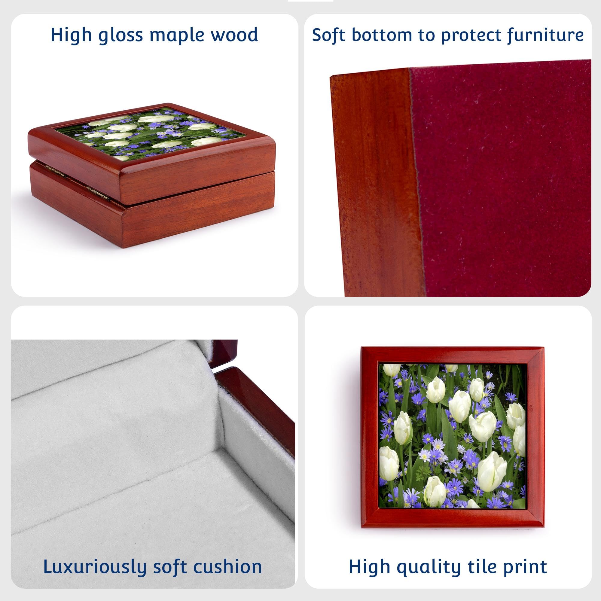 3D Rose White Tulips with Purple Flowers Jewelry Box JB-59821-1 - Elegant Storage for Rings, Necklaces & Keepsakes | Perfect Gift for Women & Girls