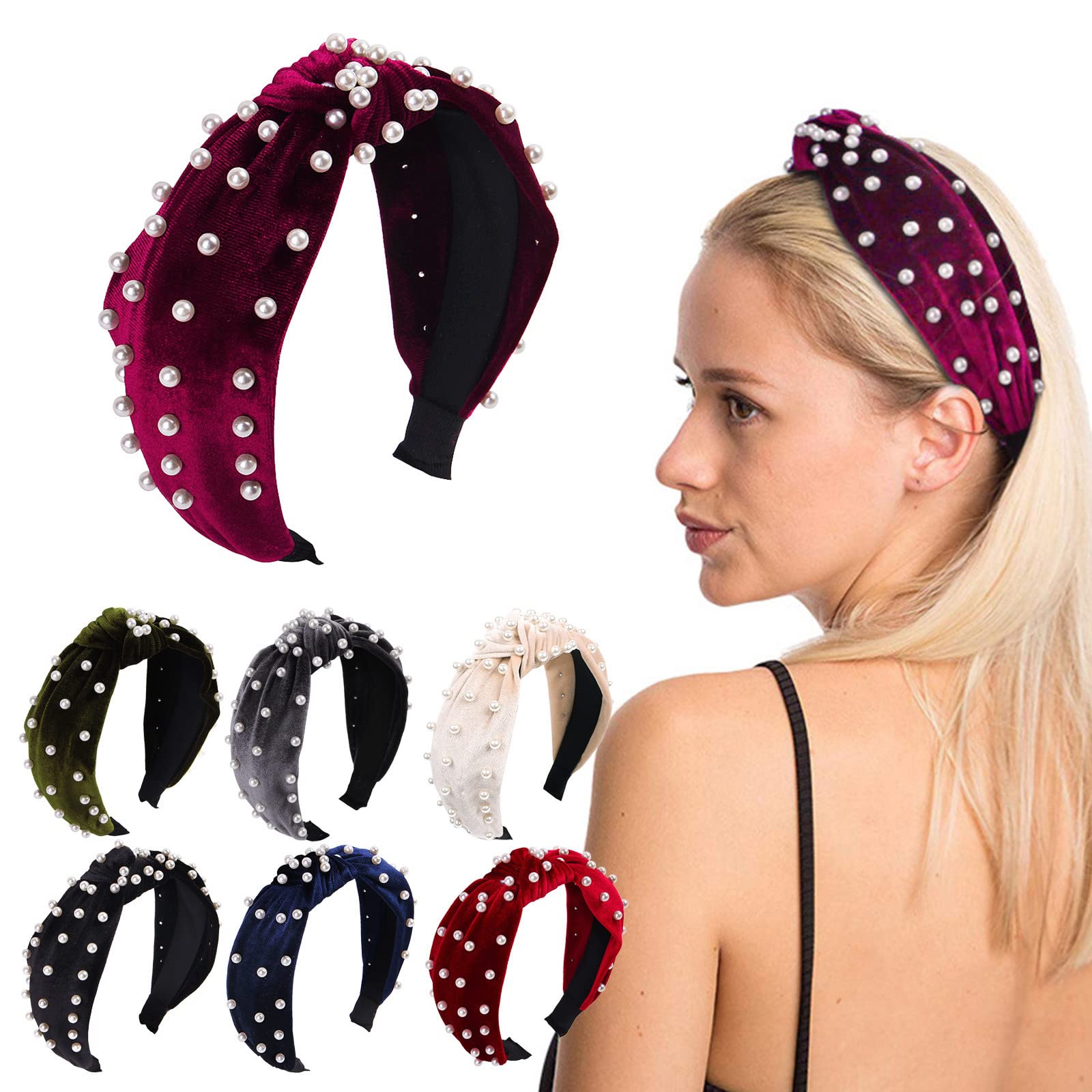 Non-Slip Pearl Beaded Headbands for Women - Trendy Knotted Hair Accessories & Fashion Hair Clips - Perfect for Workouts, Weddings, and Everyday Styling