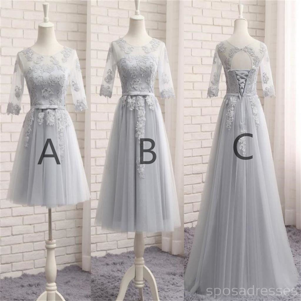 Elegant Long Sleeve Gray Lace A-Line Bridesmaid Dress - Formal Wedding Party Gown BD020 | Perfect for Church Ceremonies, Evening Receptions & Special Occasions