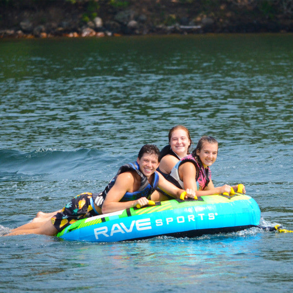 Rave Sports The GOAT Towable Tube - 3 Rider Inflatable Water Tube for Boating & Lake Fun - Perfect for Family, Friends & Summer Adventures