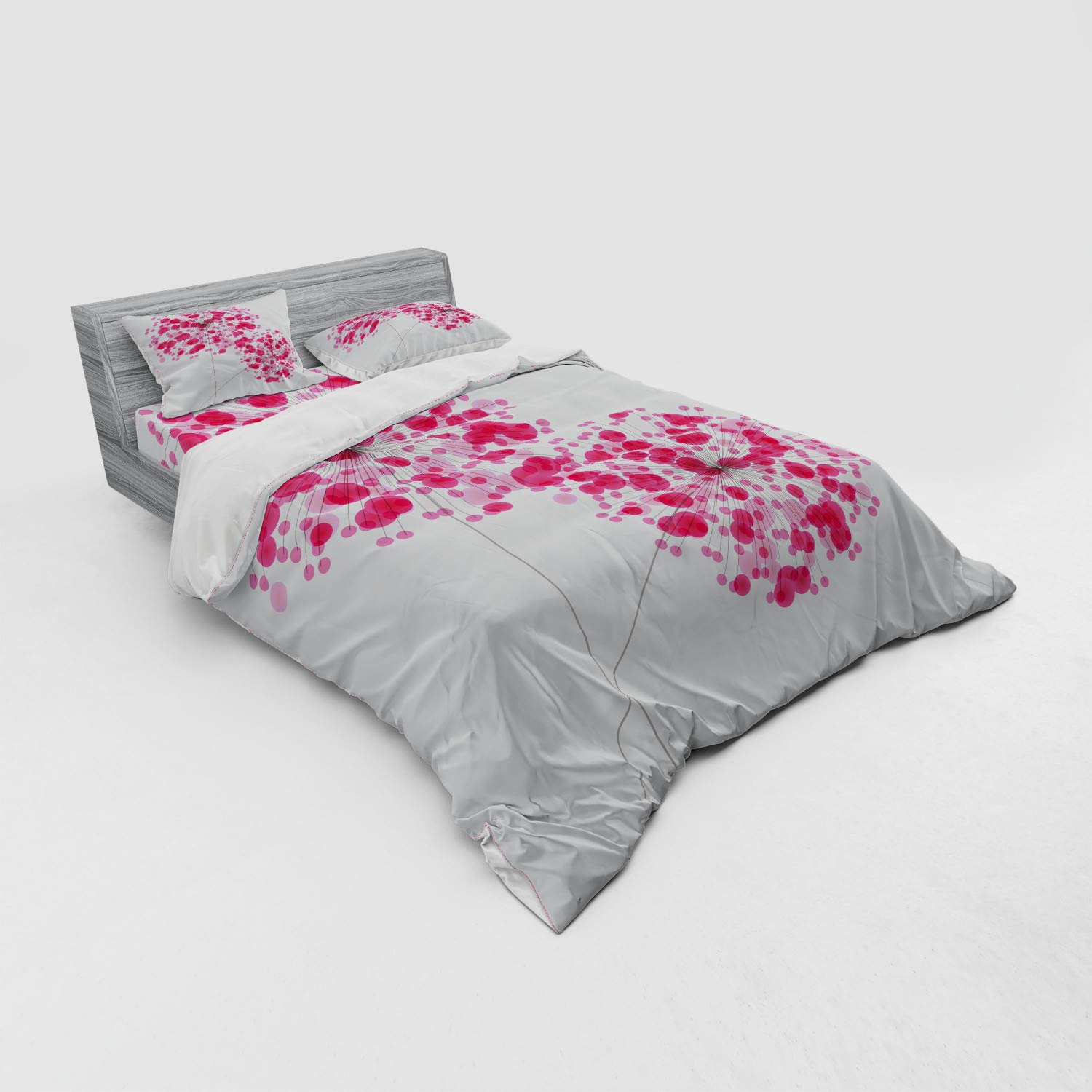 Ambesonne Pink 4-Piece Queen Duvet Cover Set with Shams & Fitted Sheet - Conceptual Dandelion Floral Design, Modern Botanical Bedding for Romantic Bedrooms, Home Decor & Gardening Enthusiasts | Pearl Pink Soft Microfiber (Perfect for Master Bedrooms, Guest Rooms & Cozy Home Styling)