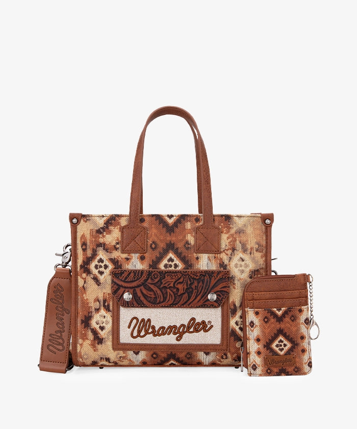 Wrangler Aztec Concealed Carry Canvas Tote Bag Set for Women - Stylish & Durable CCW Purse with Multiple Pockets - Perfect for Travel, Shopping & Everyday Use