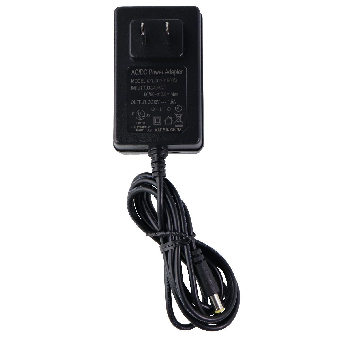 12V 1.5A AC/DC Power Adapter Wall Charger - Universal Power Supply for Electronics, CCTV Cameras, Routers & More - Black (KYL 01201500M)