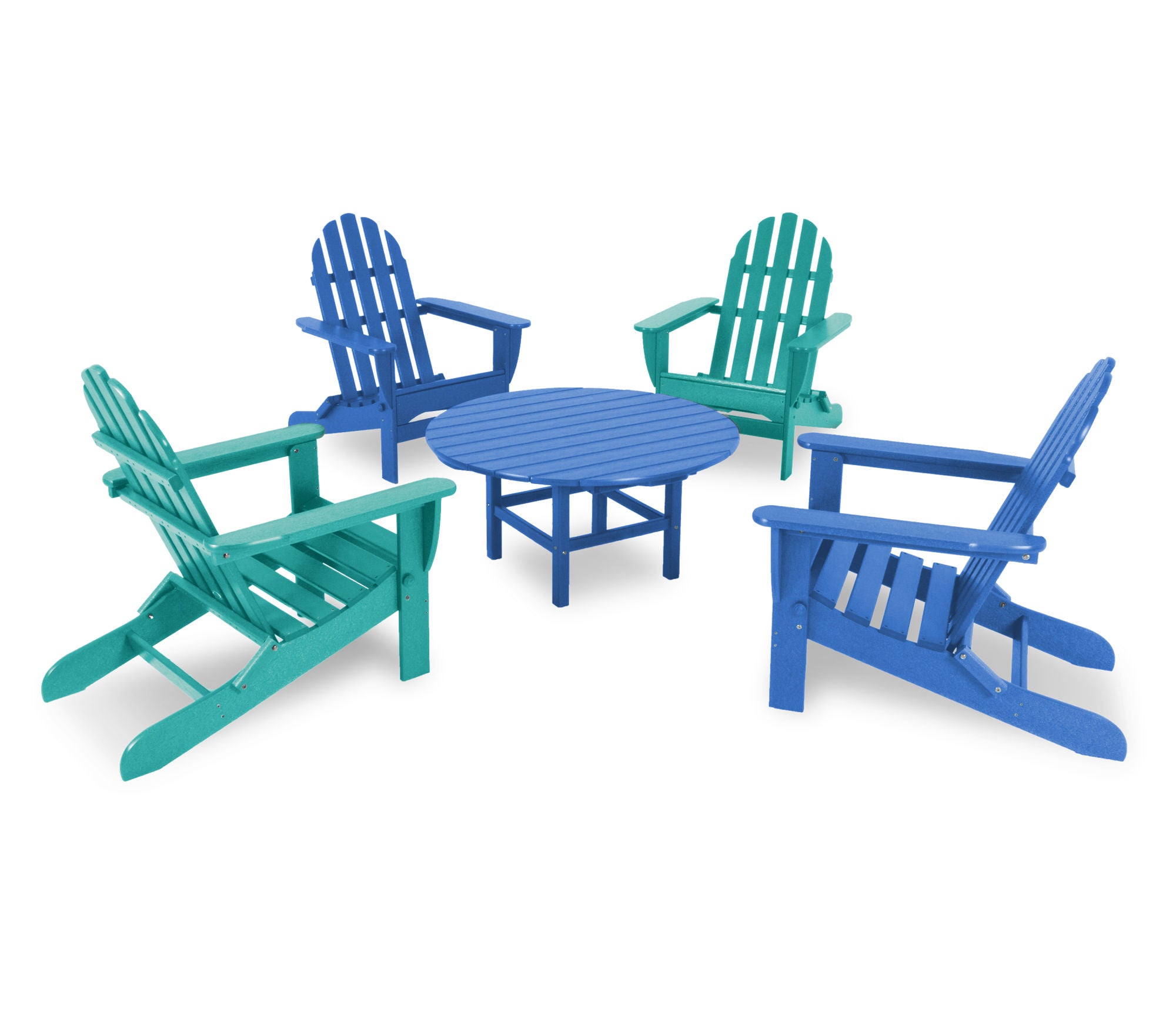 POLYWOOD Classic Folding Adirondack 5-Piece Outdoor Patio Conversation Set - Perfect for Backyard, Poolside, and Garden Relaxation