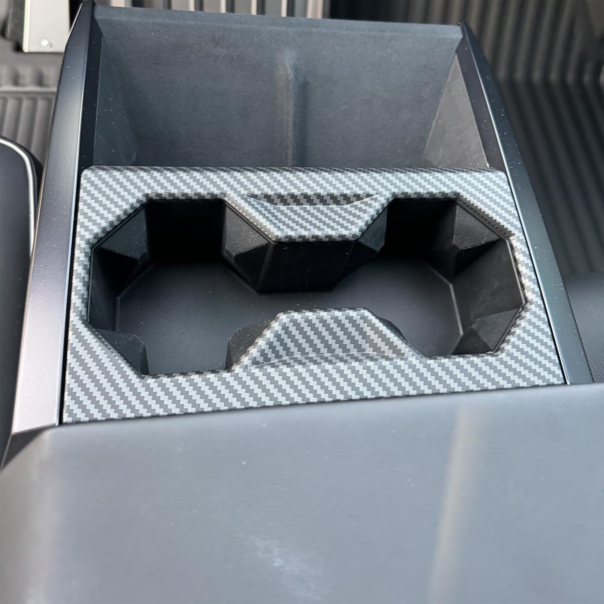 Cybertruck Center Console Carbon Fiber Cup Holder Trim Cover - ABS Plastic Accessory for Tesla Model Accessories - Perfect for Car Interior Upgrade & Customization