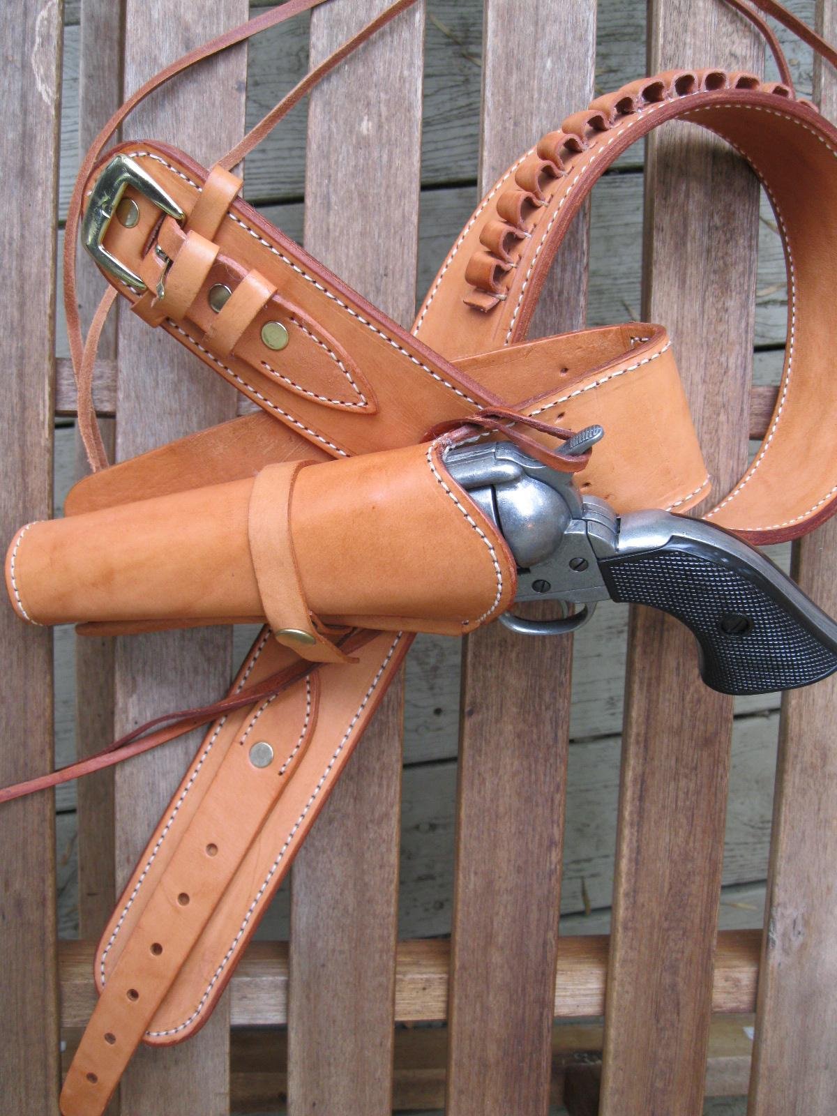Premium Leather Gun Belt for 45 Caliber - Left Handed Smooth Holster Combo in Natural Color | Perfect for Concealed Carry, Range Shooting & Outdoor Activities