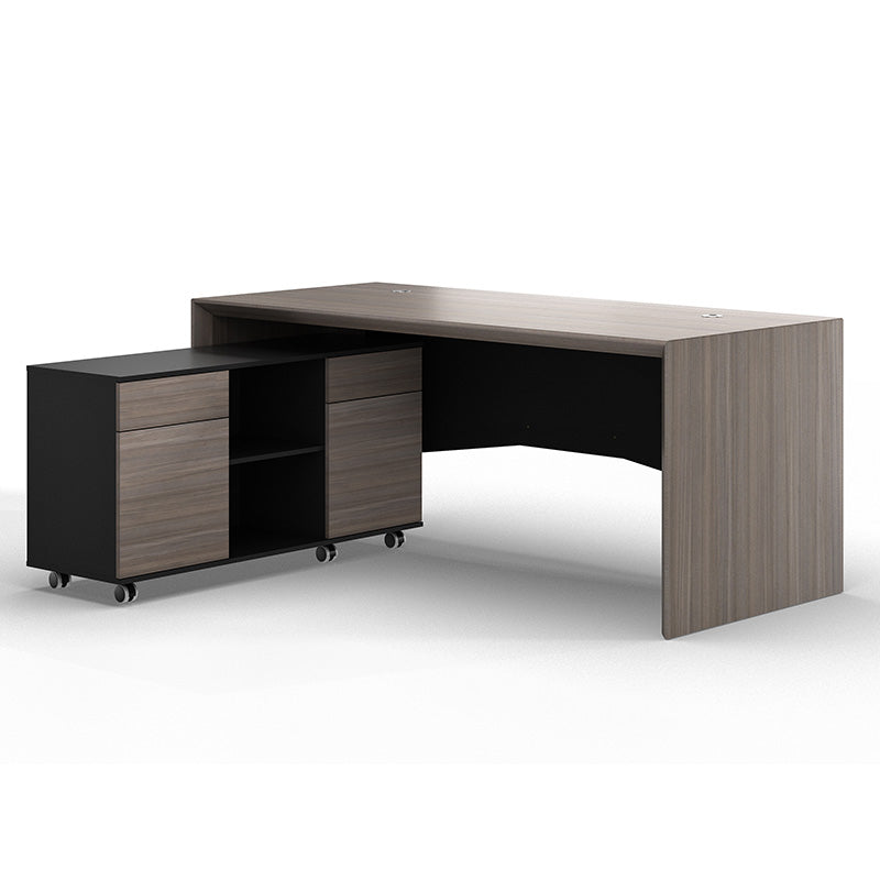 MONTE 180cm Executive Desk with Reversible Mobile Return - Hazelnut & Grey Finish - Modern Office Desk for Home & Business Workspaces