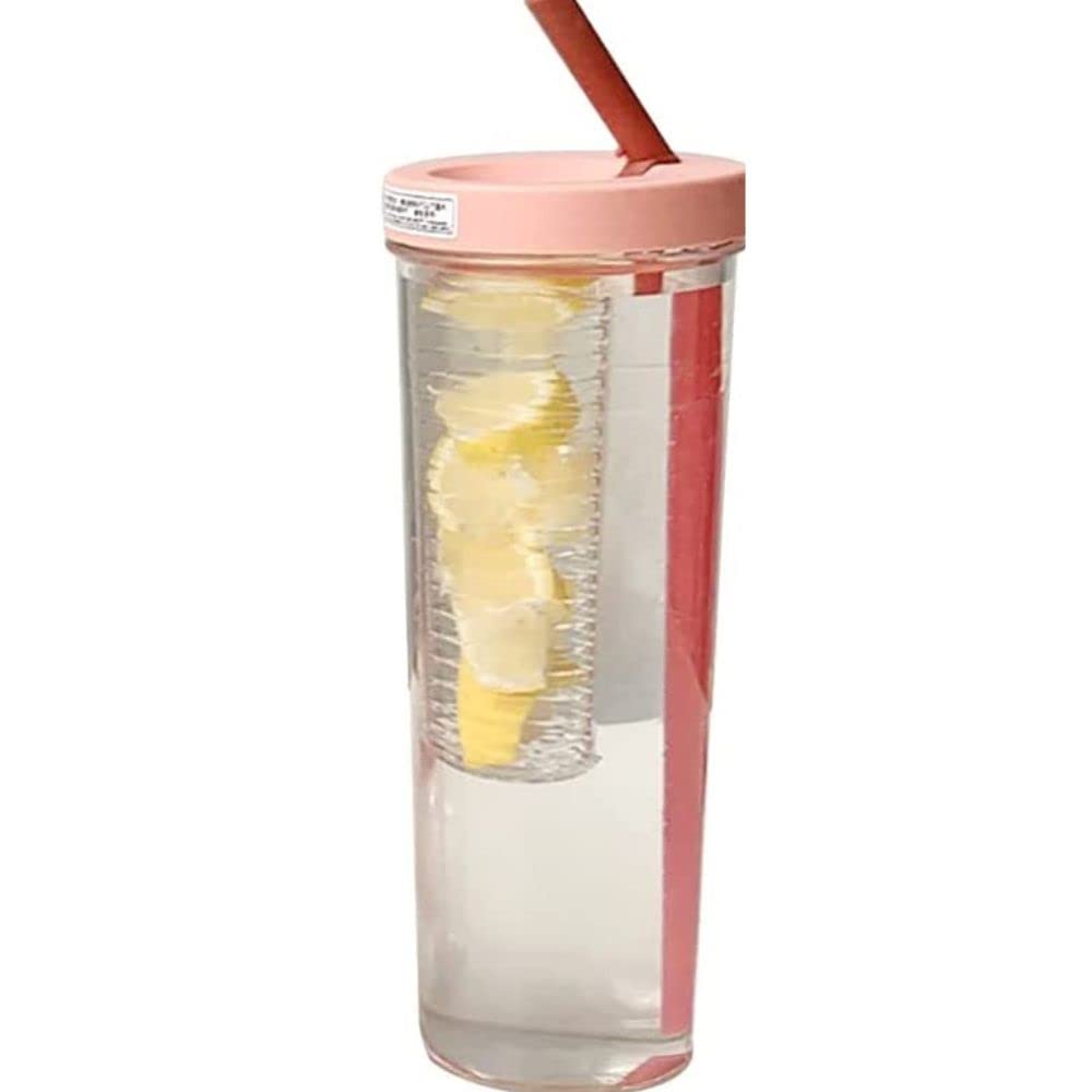 Karomouj KMA540 700ml Plastic Travel Mug with Straw & Lid - Reusable Juice Bottle for Lemonade, Smoothie, Iced Coffee - Leakproof, BPA-Free for Kids & Adults (Multicolor, Pack of 1) - Perfect for School, Gym, Office & Outdoor Activities