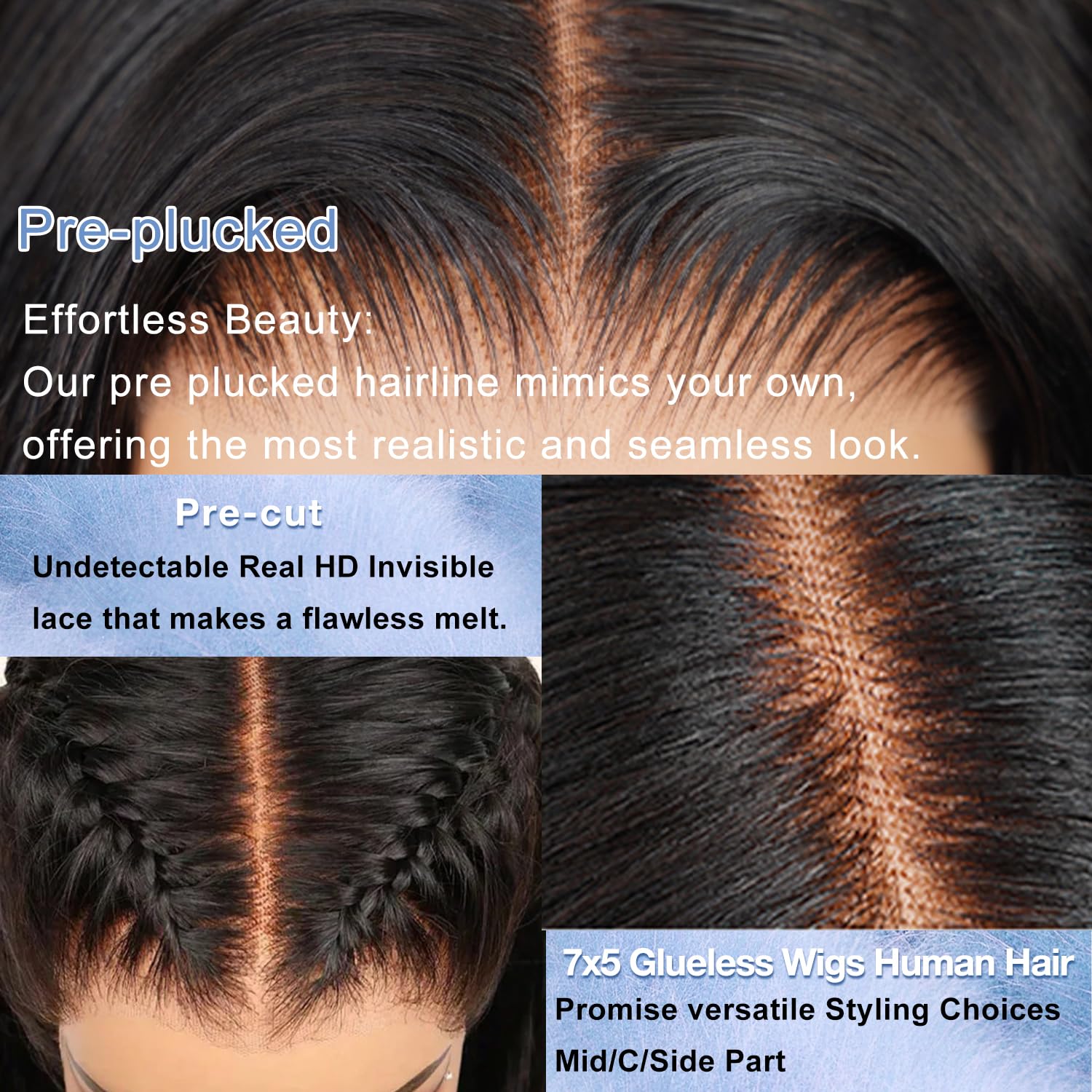 7x5 HD Lace Glueless Human Hair Wig - Pre Plucked Black Straight Wig with Baby Hair & Bye Bye Knots | 220 Density 28 Inch Natural Wigs for Black Women | Perfect for Daily Wear, Special Occasions & Protective Styling