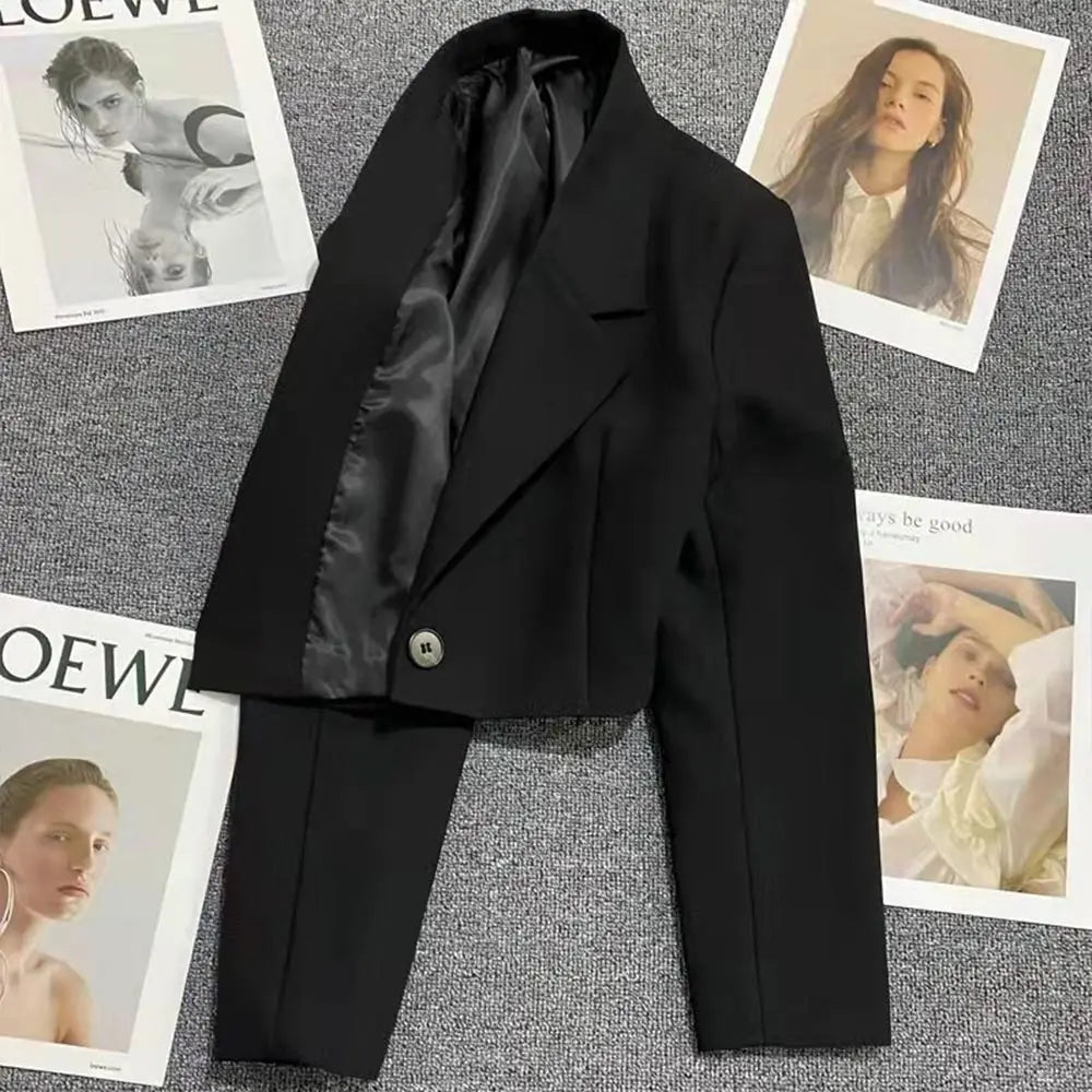 Stylish Korean Women's Cropped Blazer - Autumn Winter Office Wear & Spring Street Fashion Jacket with Long Sleeves | Perfect for Business Casual, Work Attire and Everyday Outfits