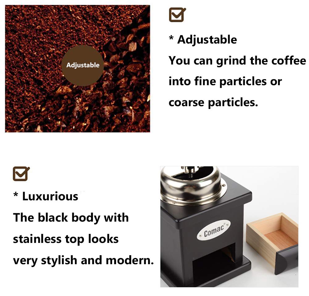Premium Manual Coffee Grinder with Ceramic Blades - Adjustable Coarse to Fine Settings, Portable Hand Crank Mill for Whole Beans, Stainless Steel Top - Perfect for Home, Office, Travel & Camping Coffee Brewing