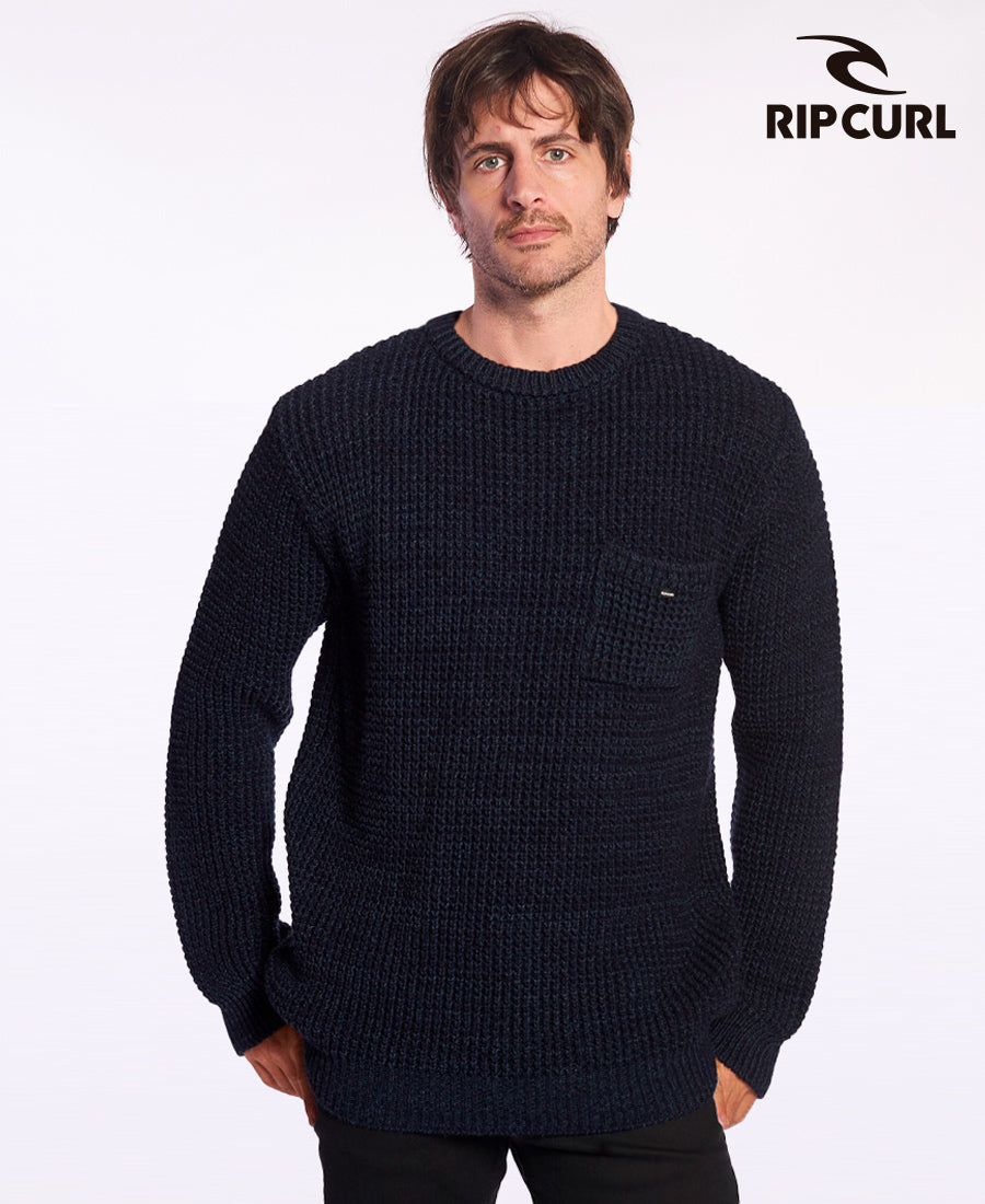 Rip Curl Crew Swell Azul Sweater - Men's Casual Pullover Knit Top for Fall & Winter | Cozy Streetwear, Surfing, Outdoor Activities