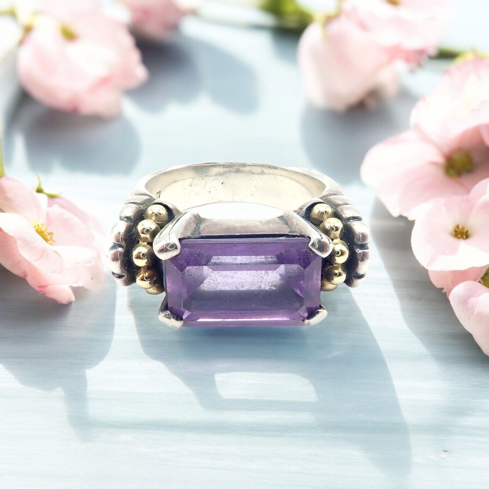 Authentic Lagos Caviar Silver & 18k Yellow Gold Amethyst Ring for Women - Elegant Jewelry Gift for Birthday, Anniversary & Special Occasions