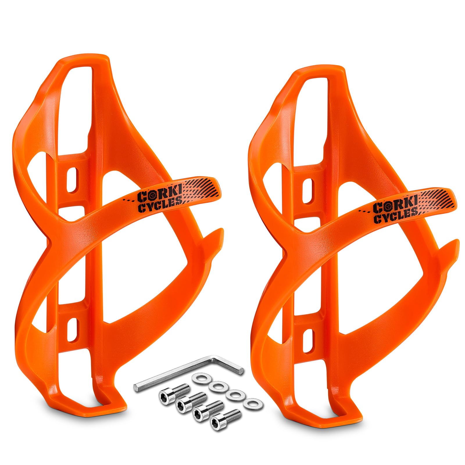 Corki Bike Water Bottle Cage - 2 Pack, Right Side Load for Road & MTB - Vibrant Orange | Cycling & Outdoor Sports