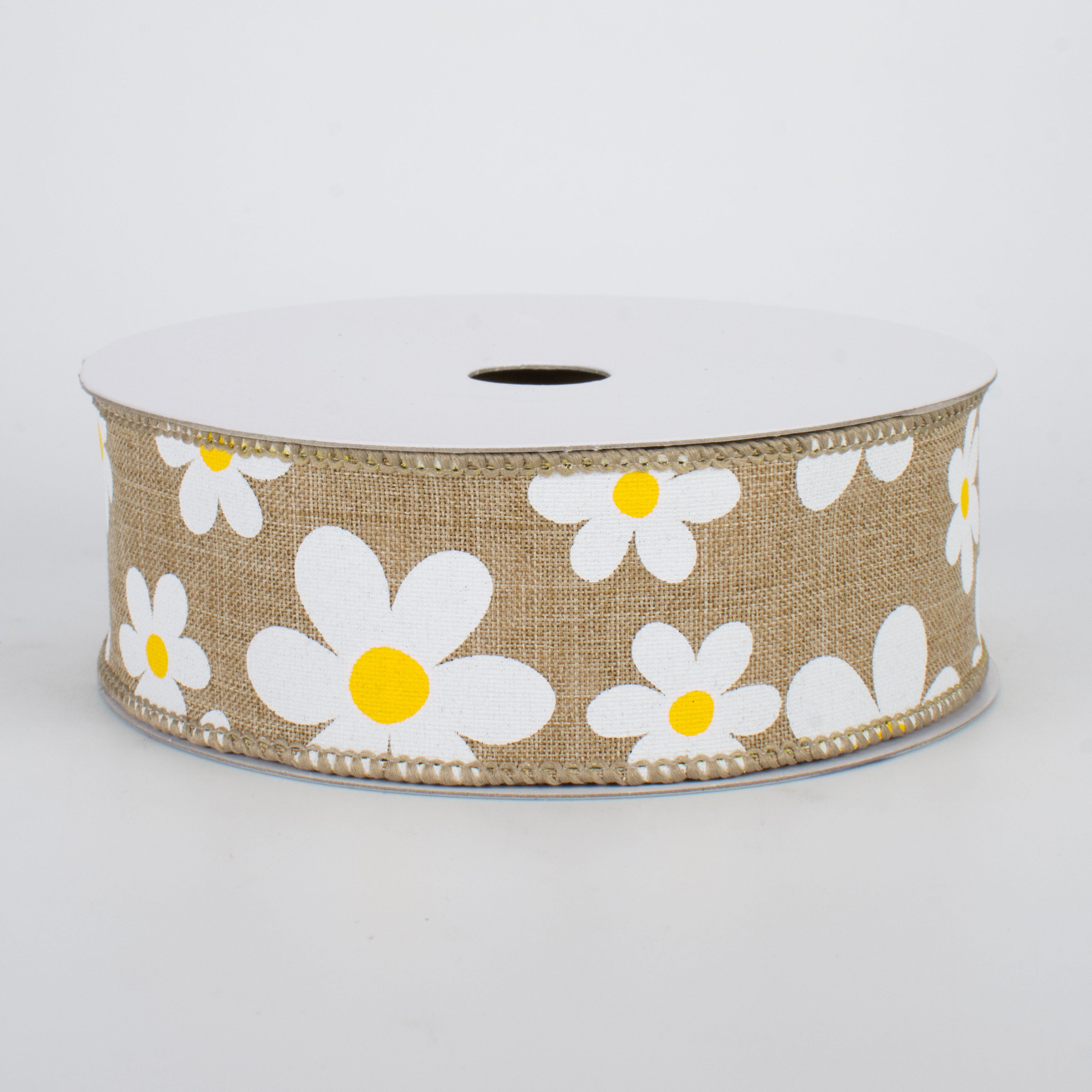 1.5 Inch Daisy Print Ribbon - Light Beige Grosgrain Ribbon (10 Yards) for Gift Wrapping, DIY Crafts, Hair Bows, and Party Decorations