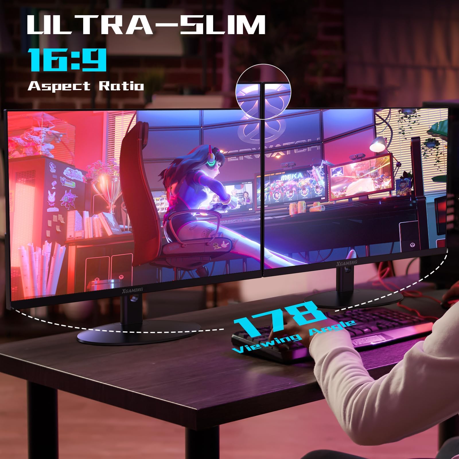 27 Inch Gaming Monitor - 1080P FHD Ultra Thin Frameless Display, 100Hz Refresh Rate, 99% sRGB, Low Blue Light, HDMI/VGA Ports, VESA Mount Compatible, Built-in Dual Speakers, Tilt Adjustable - Perfect for PC Gaming, Home Office & Entertainment Setup
